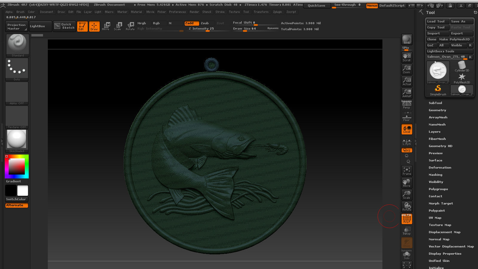 Pendant Little Salmon -  Bas Relief for cnc carving 3D print model_24
