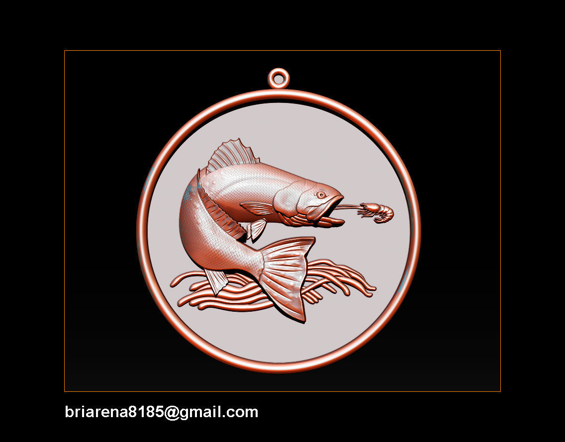 Pendant Little Salmon -  Bas Relief for cnc carving 3D print model_22