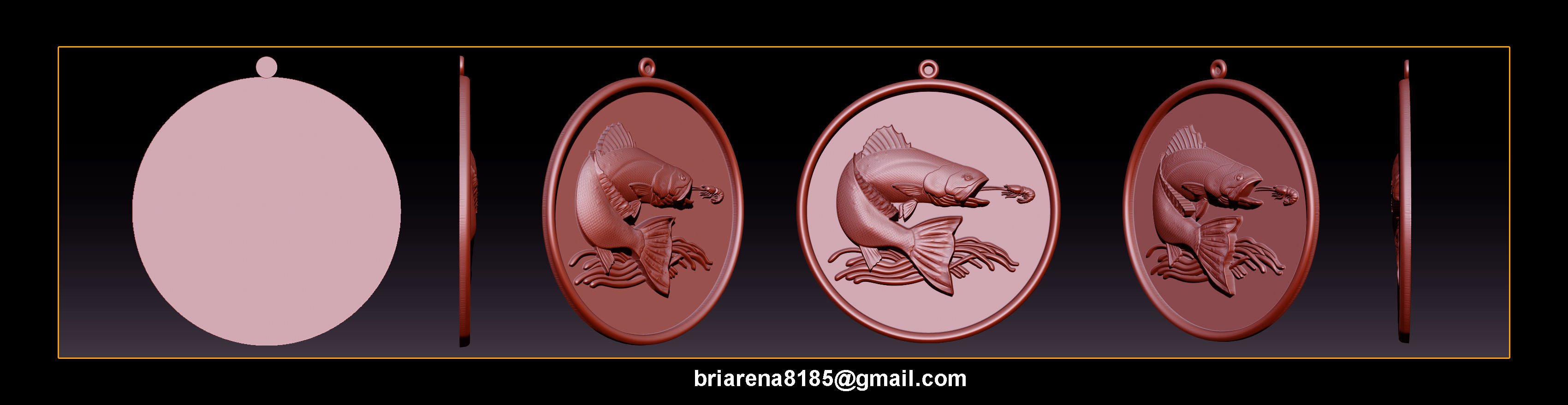 Pendant Little Salmon -  Bas Relief for cnc carving 3D print model_2