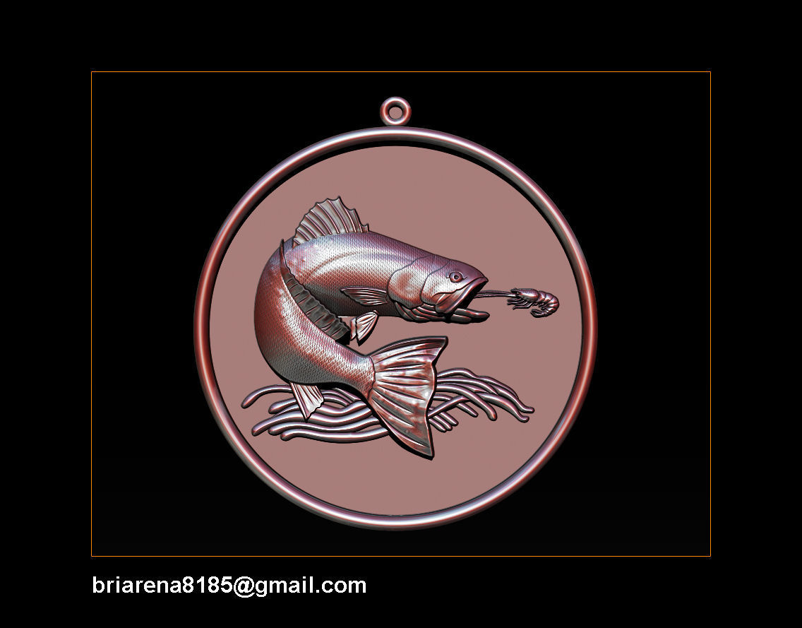 Pendant Little Salmon -  Bas Relief for cnc carving 3D print model_11