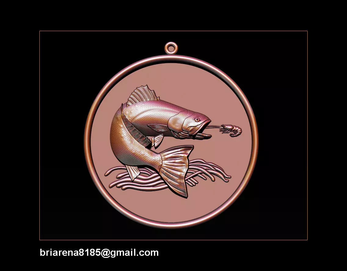Pendant Little Salmon -  Bas Relief for cnc carving 3D print model_0