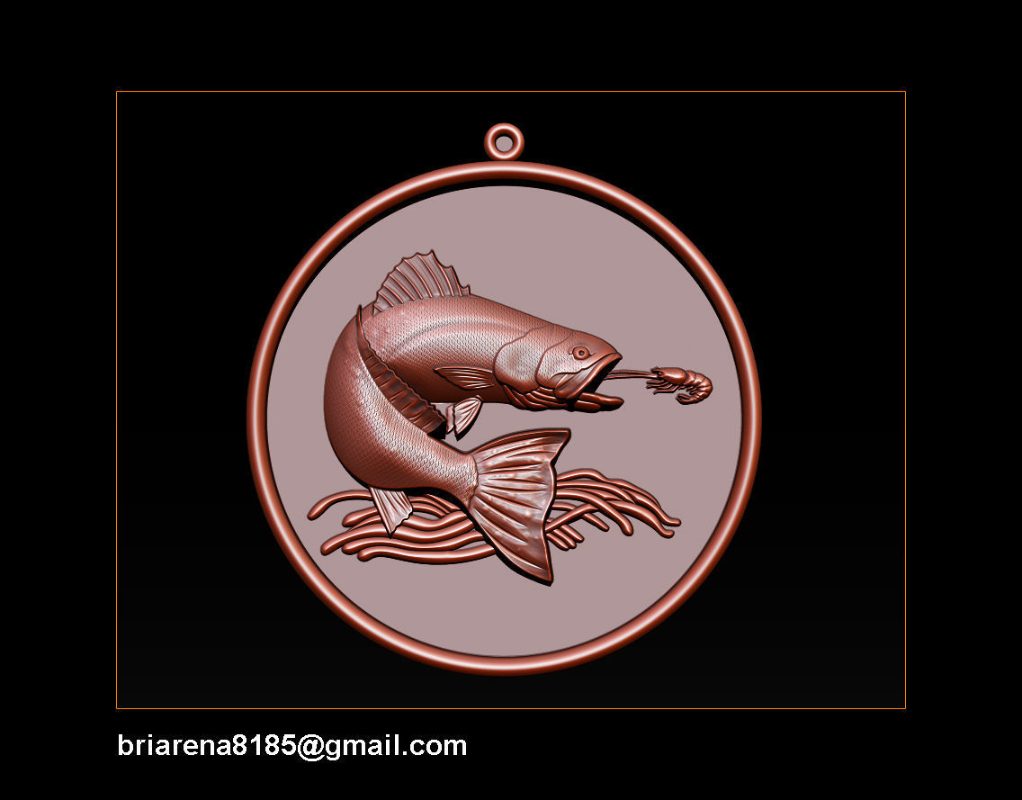 Pendant Little Salmon -  Bas Relief for cnc carving 3D print model_15