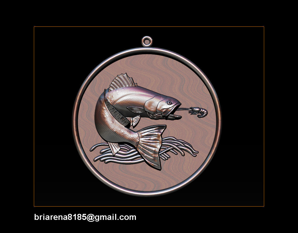 Pendant Little Salmon -  Bas Relief for cnc carving 3D print model_9