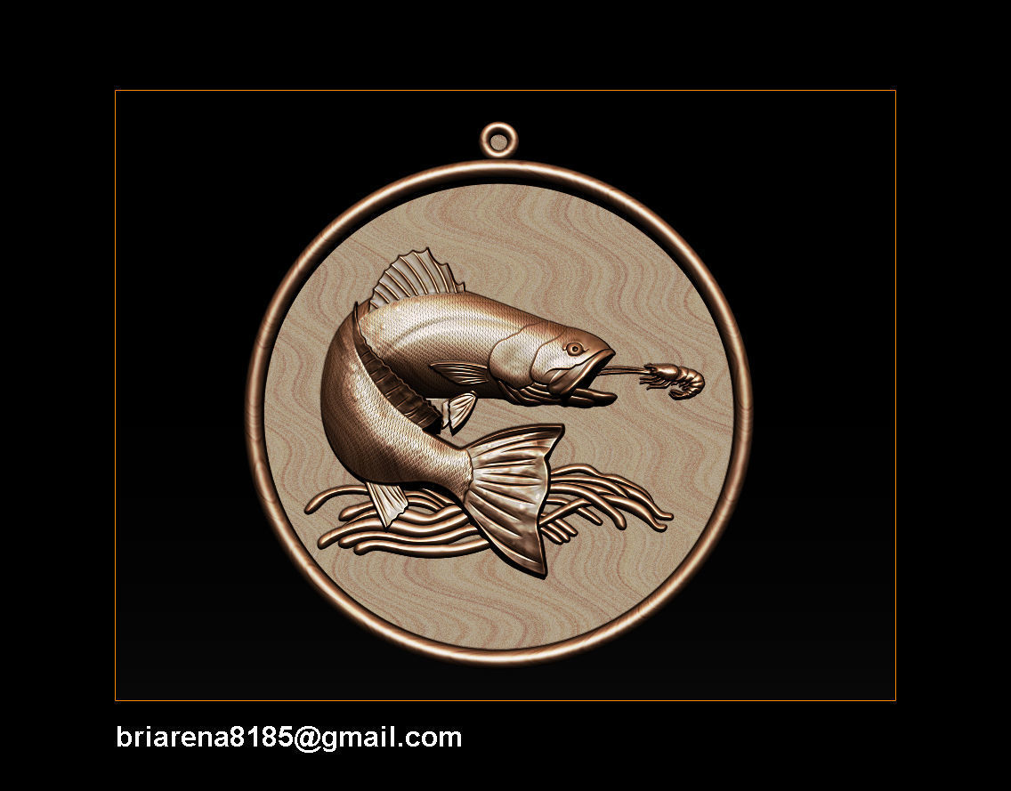Pendant Little Salmon -  Bas Relief for cnc carving 3D print model_12