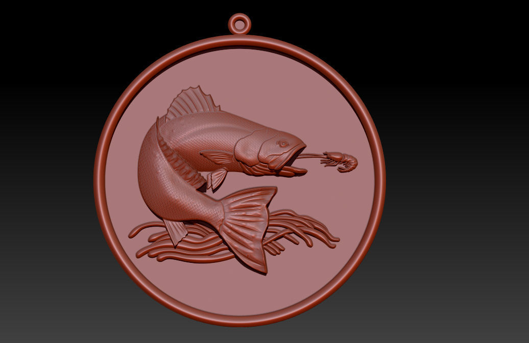 Pendant Little Salmon -  Bas Relief for cnc carving 3D print model_6