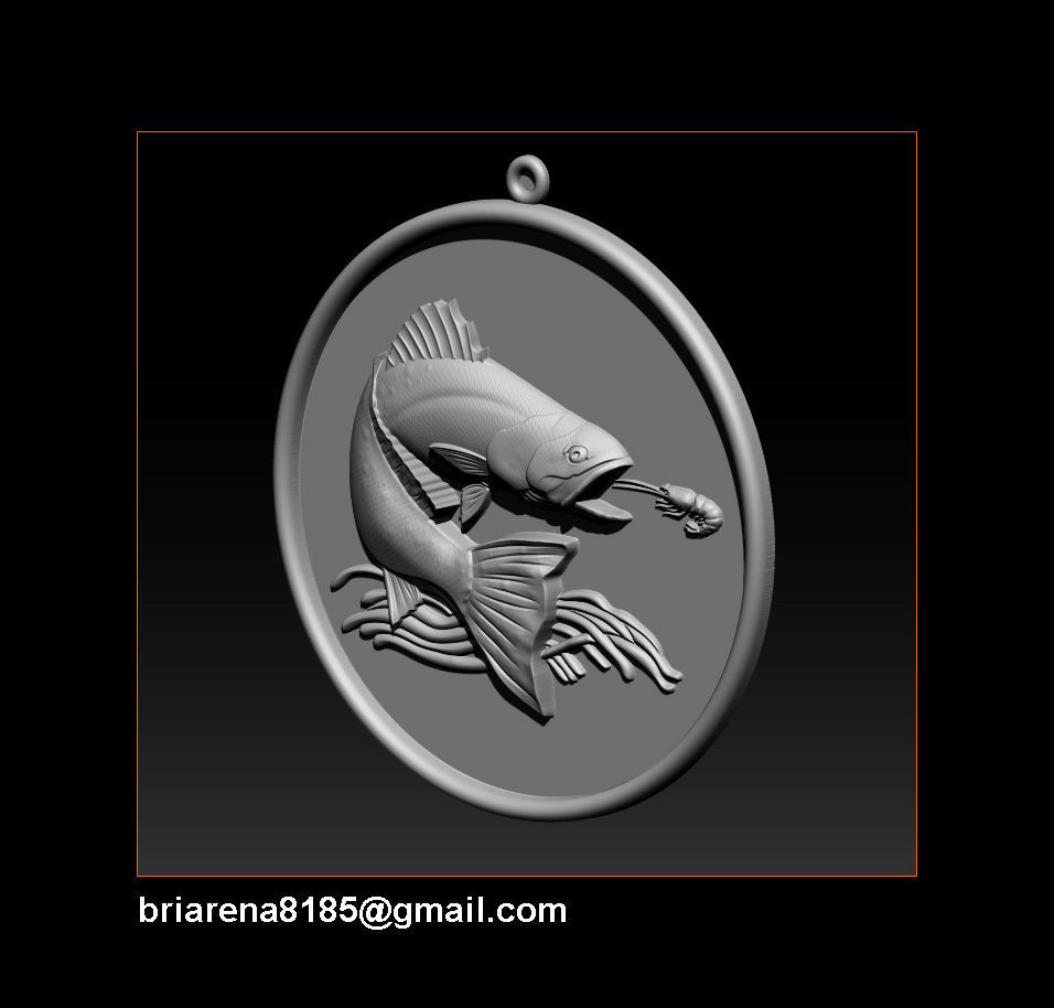 Pendant Little Salmon -  Bas Relief for cnc carving 3D print model_18