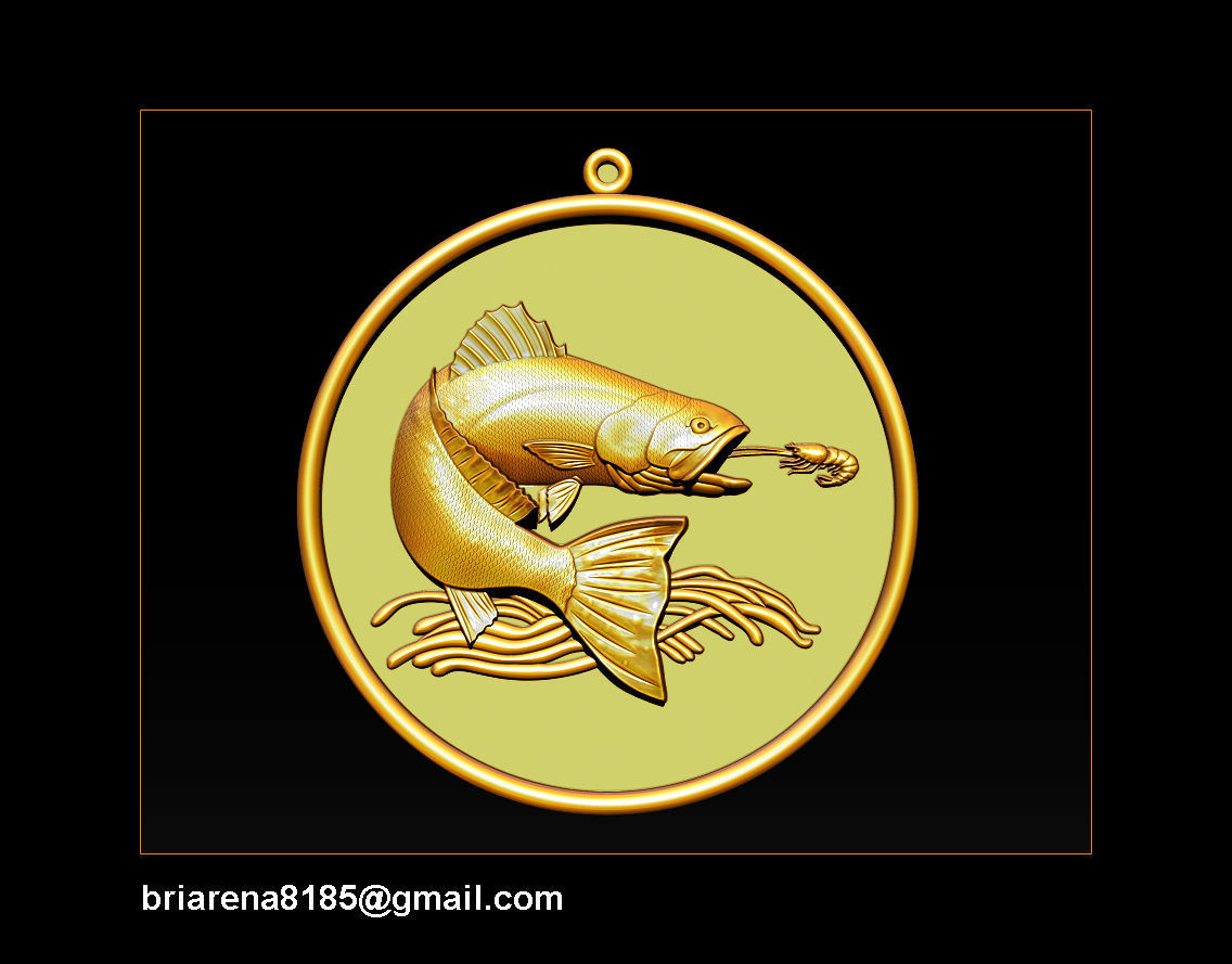 Pendant Little Salmon -  Bas Relief for cnc carving 3D print model_21
