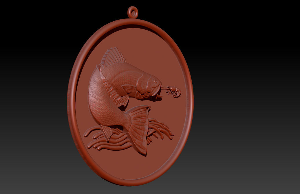 Pendant Little Salmon -  Bas Relief for cnc carving 3D print model_5