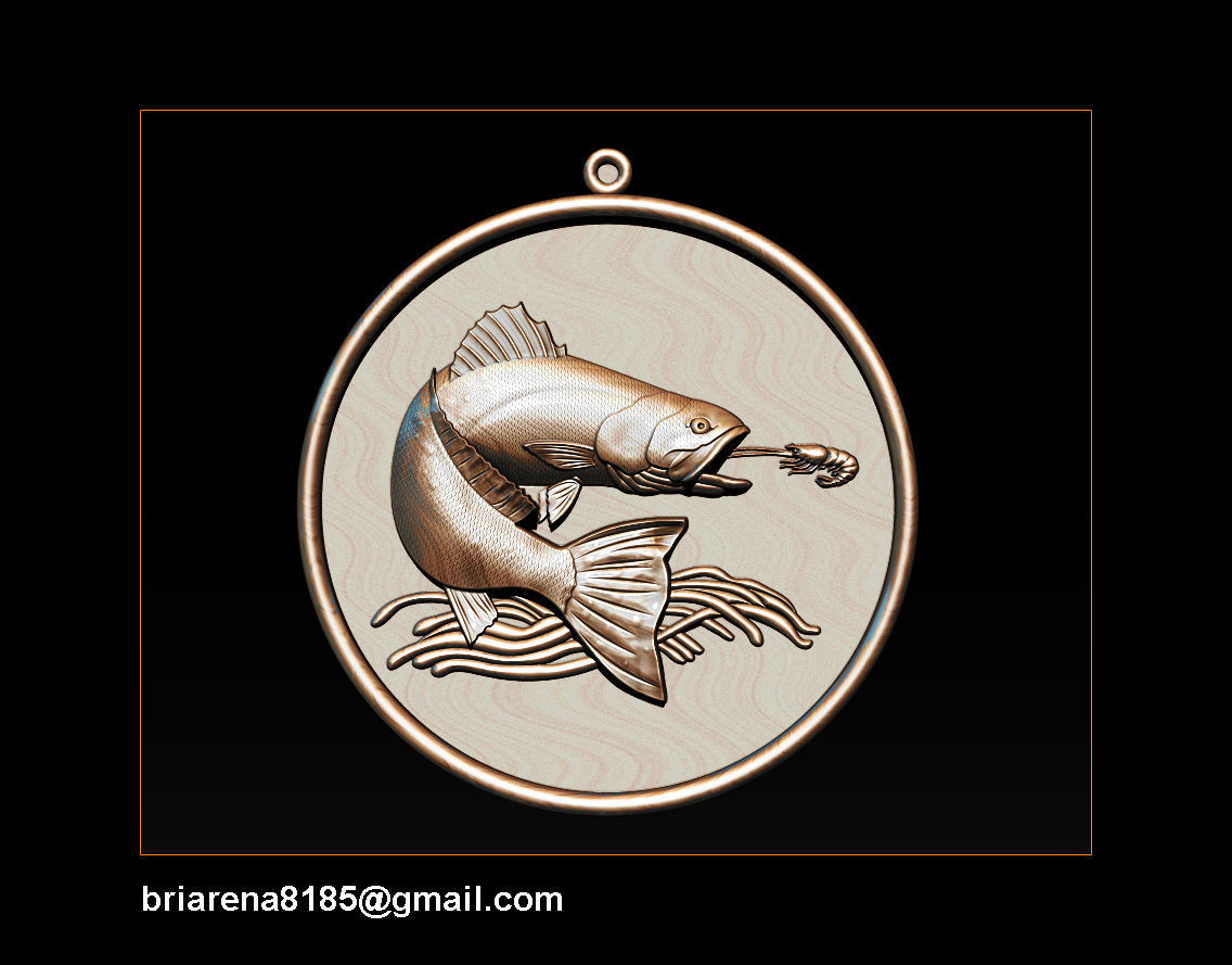 Pendant Little Salmon -  Bas Relief for cnc carving 3D print model_20