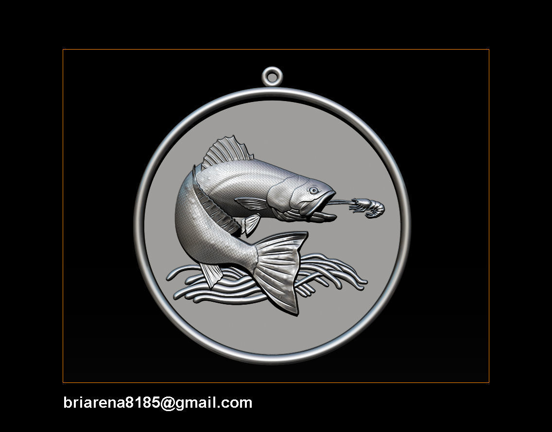 Pendant Little Salmon -  Bas Relief for cnc carving 3D print model_10