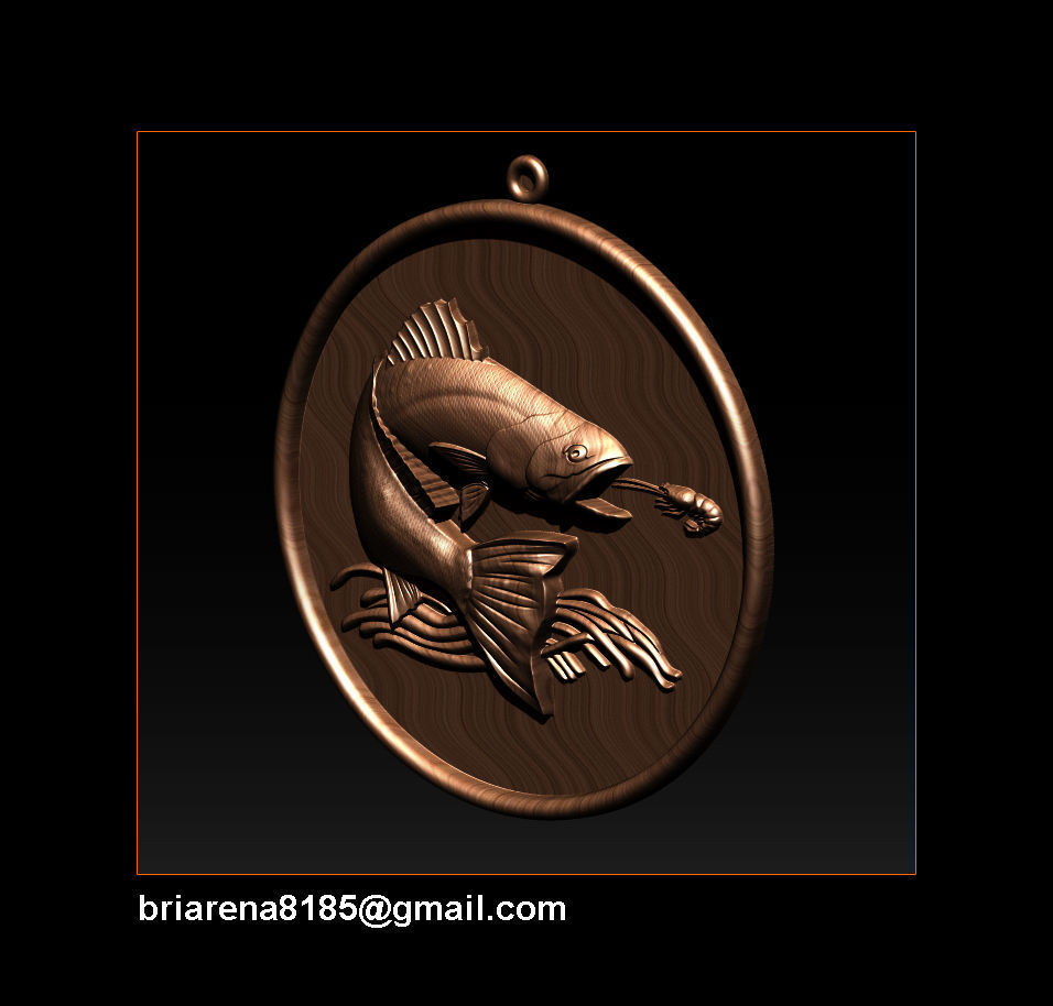 Pendant Little Salmon -  Bas Relief for cnc carving 3D print model_16