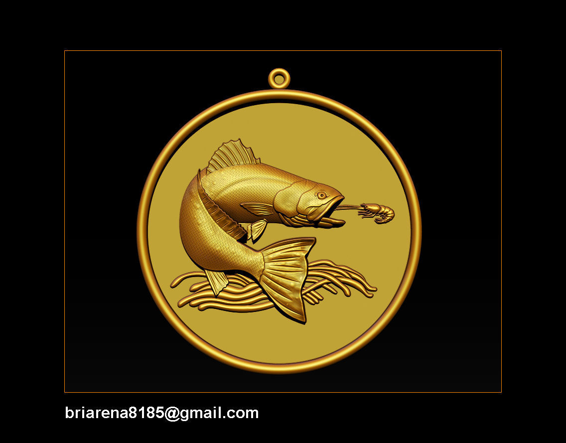 Pendant Little Salmon -  Bas Relief for cnc carving 3D print model_13