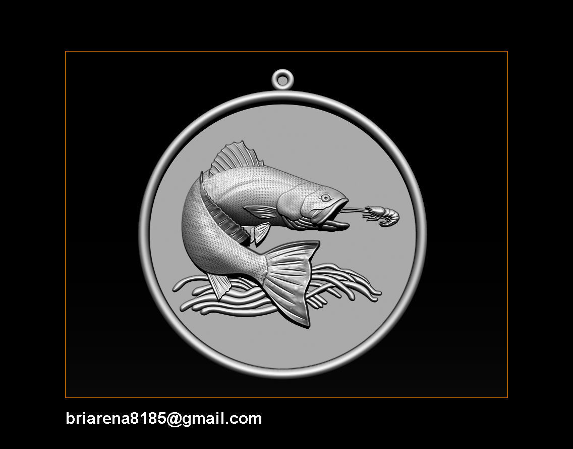 Pendant Little Salmon -  Bas Relief for cnc carving 3D print model_14