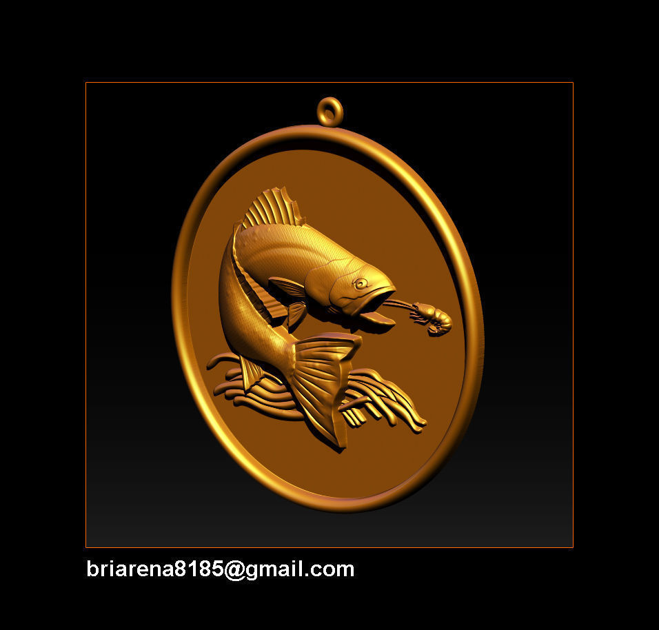 Pendant Little Salmon -  Bas Relief for cnc carving 3D print model_17