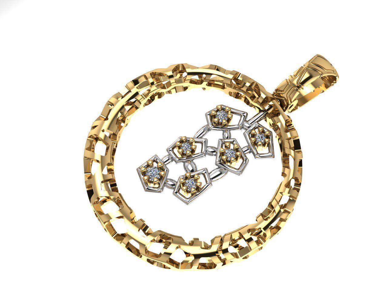 Pendant round diamonds voronoi diagram  3D print model_1