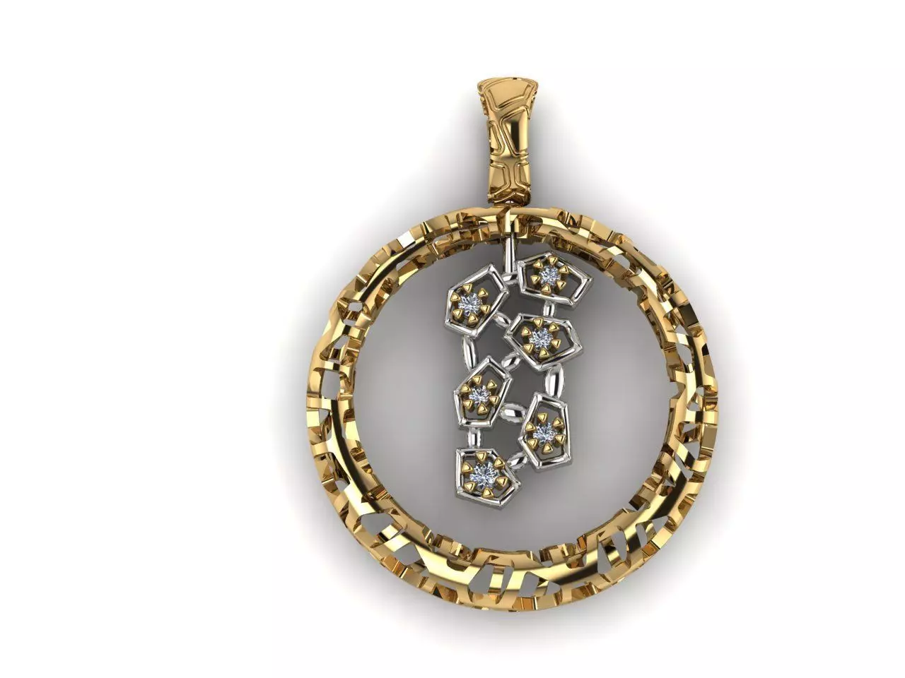 Pendant round diamonds voronoi diagram  3D print model_0