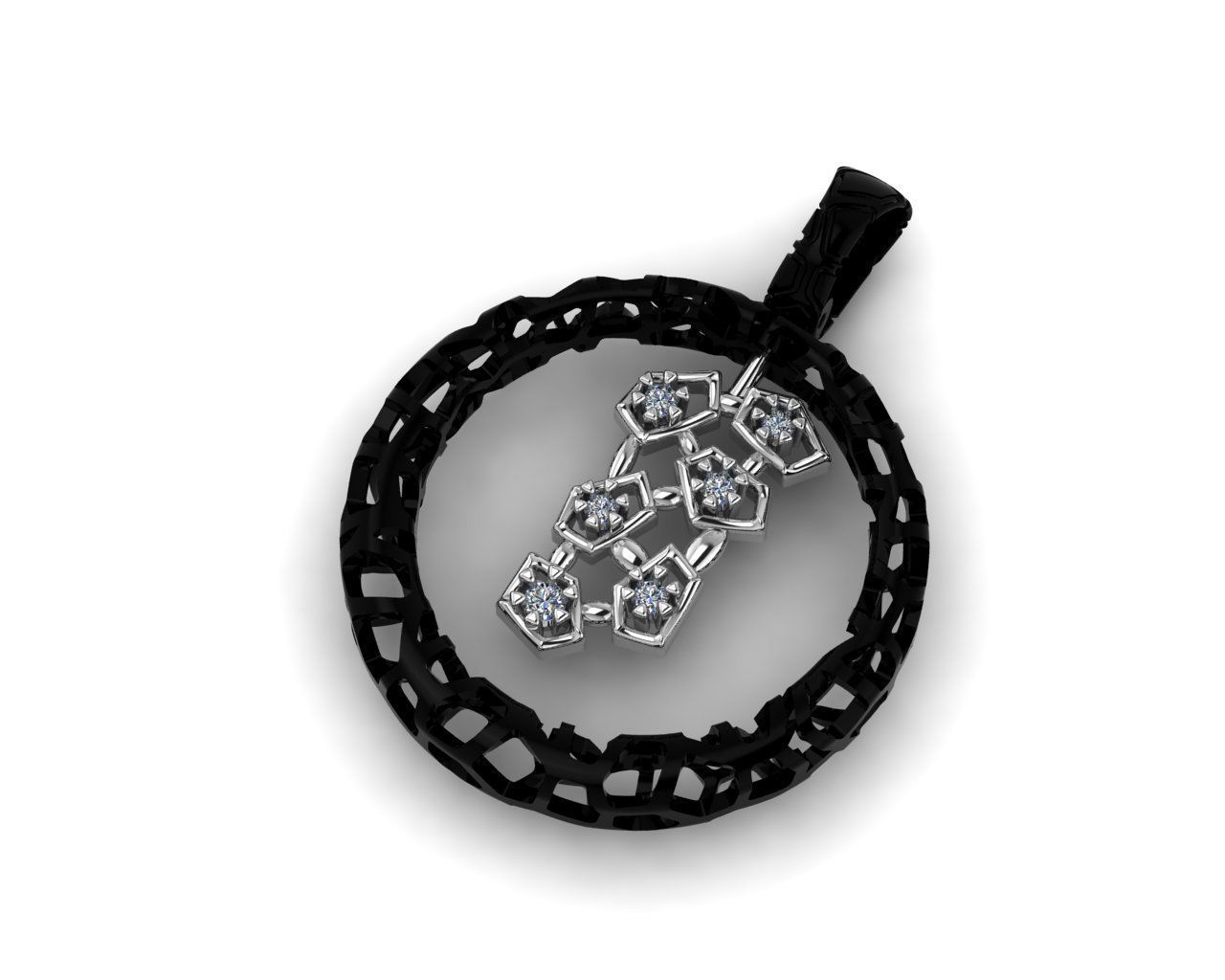 Pendant round diamonds voronoi diagram  3D print model_8