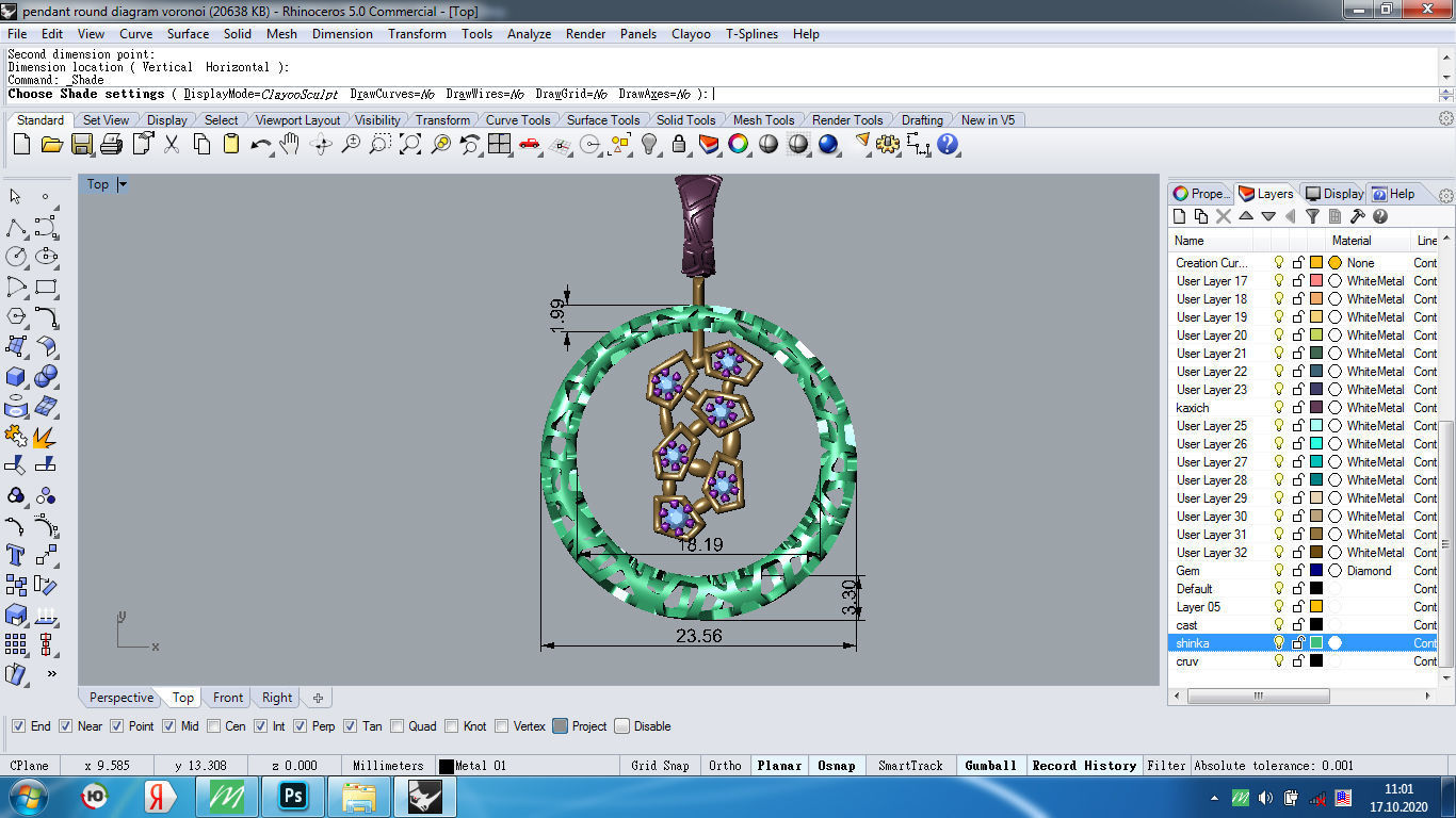 Pendant round diamonds voronoi diagram  3D print model_14