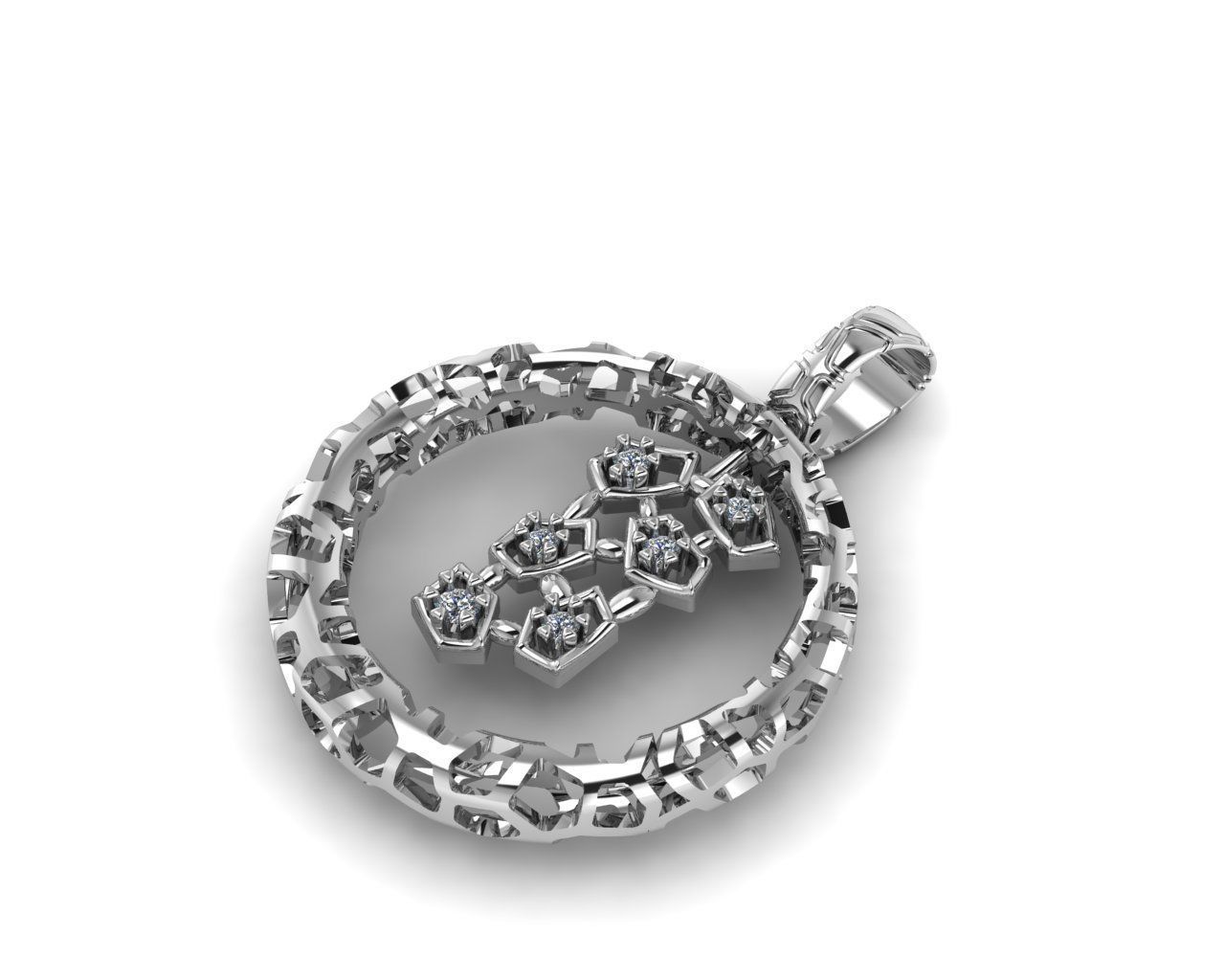 Pendant round diamonds voronoi diagram  3D print model_6