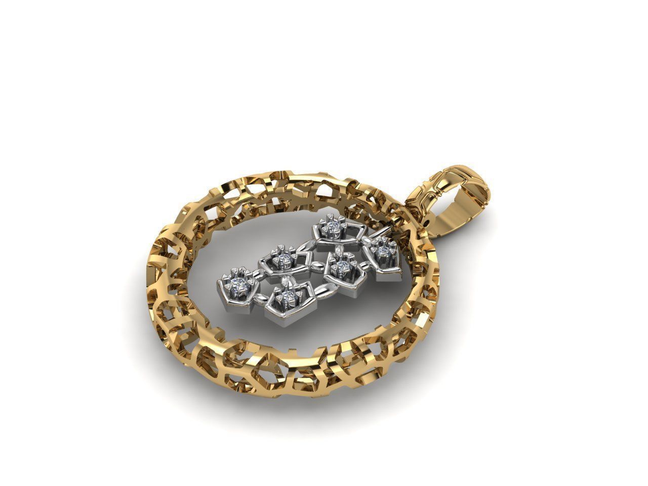 Pendant round diamonds voronoi diagram  3D print model_5