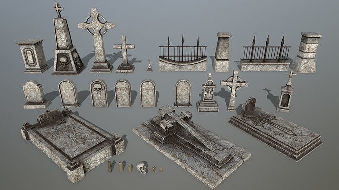 tombstone set two tombstones Low-poly 3D model
