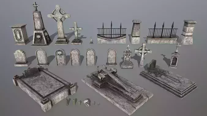 tombstone set two tombstones Low-poly 3D model