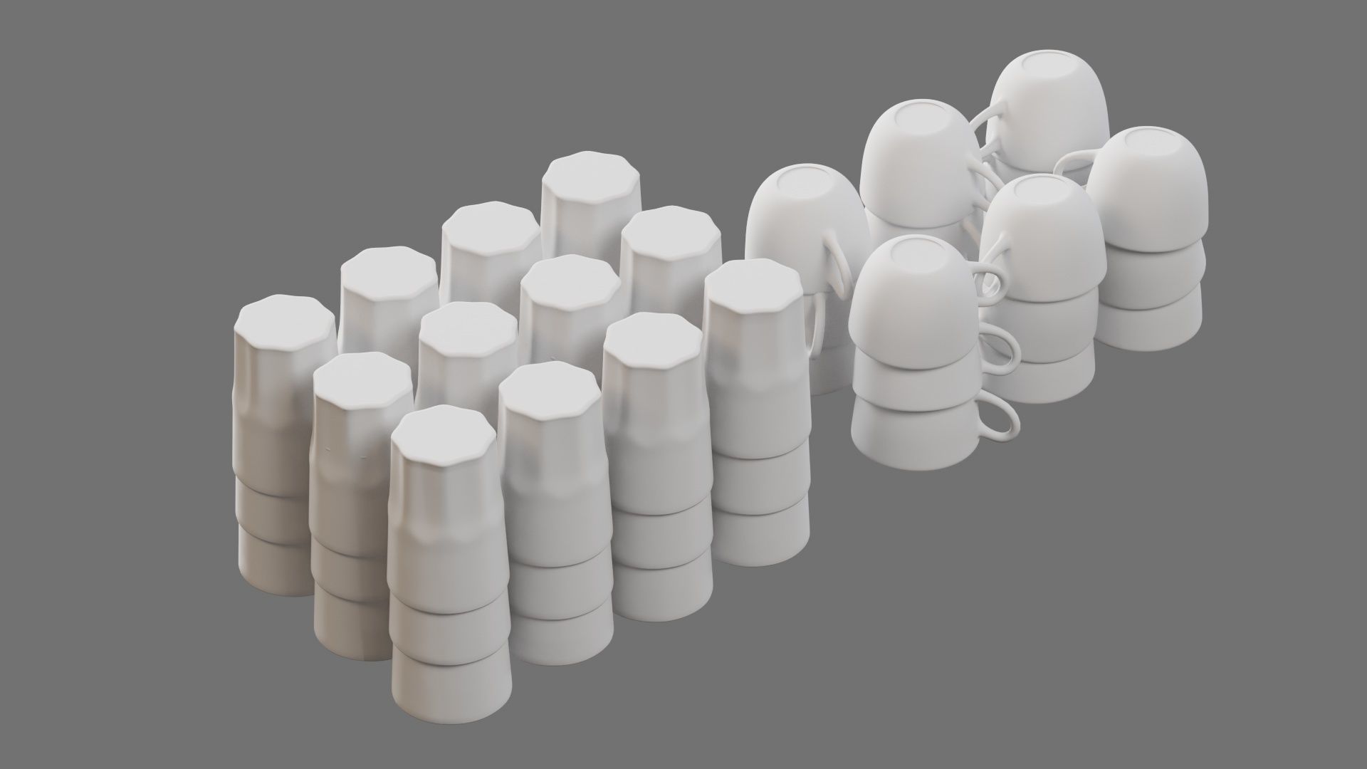 Glasses and cups set Low-poly 3D model_6