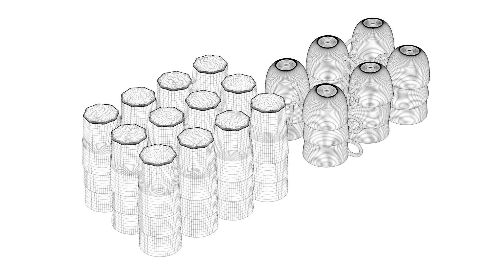 Glasses and cups set Low-poly 3D model_10