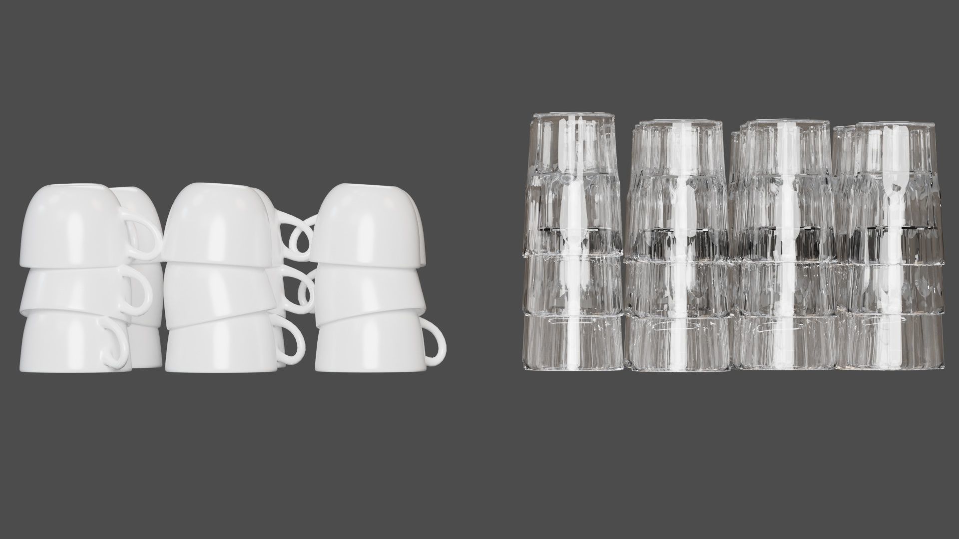 Glasses and cups set Low-poly 3D model_3