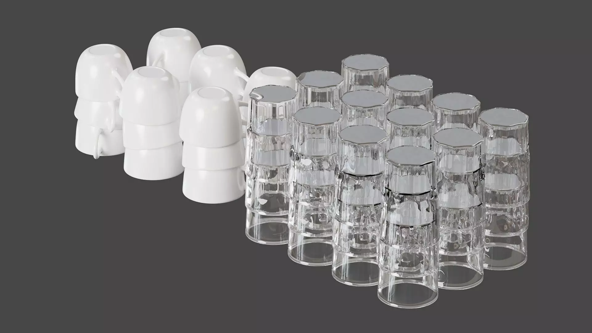 Glasses and cups set Low-poly 3D model_0