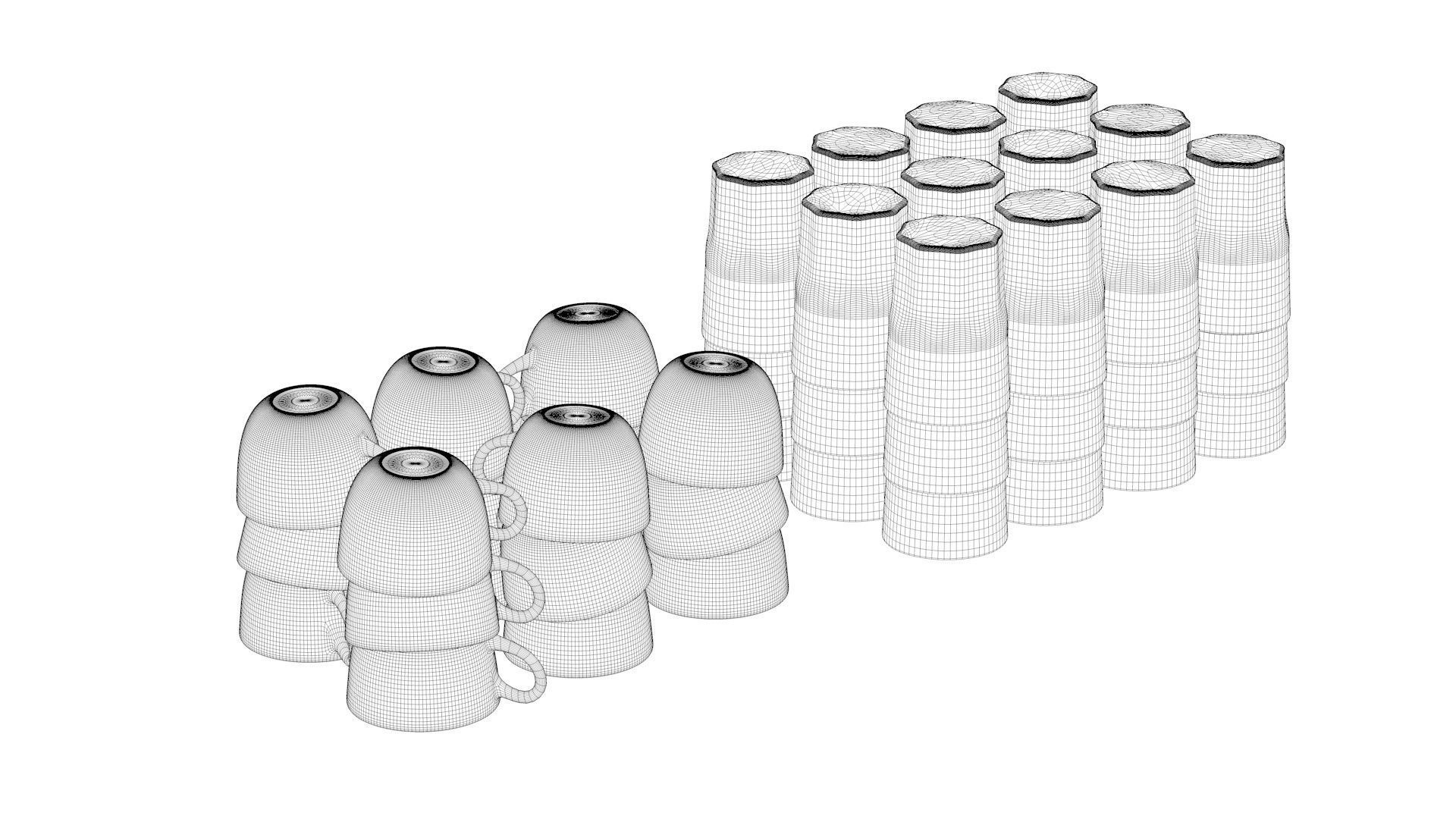 Glasses and cups set Low-poly 3D model_9