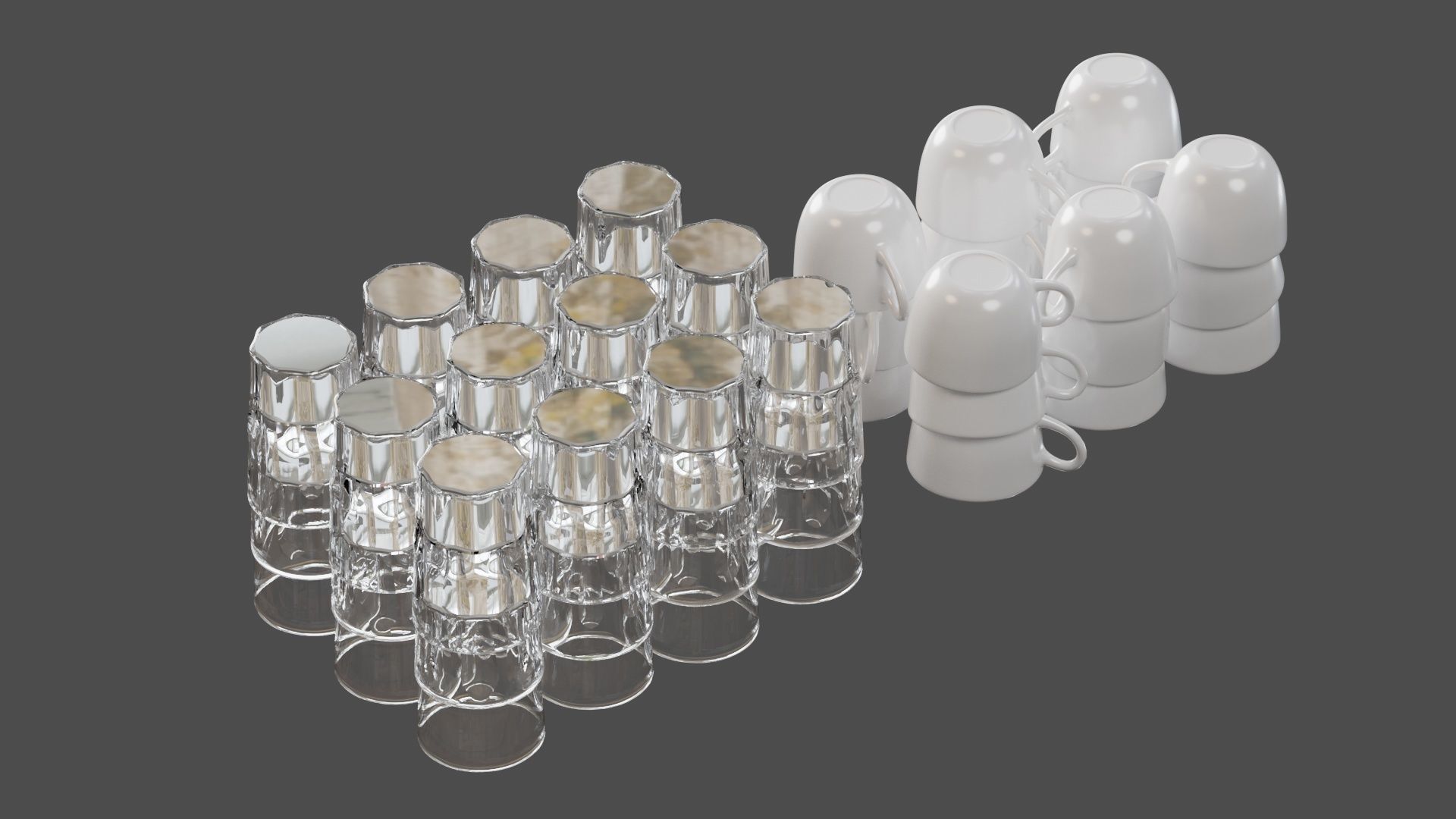 Glasses and cups set Low-poly 3D model_2