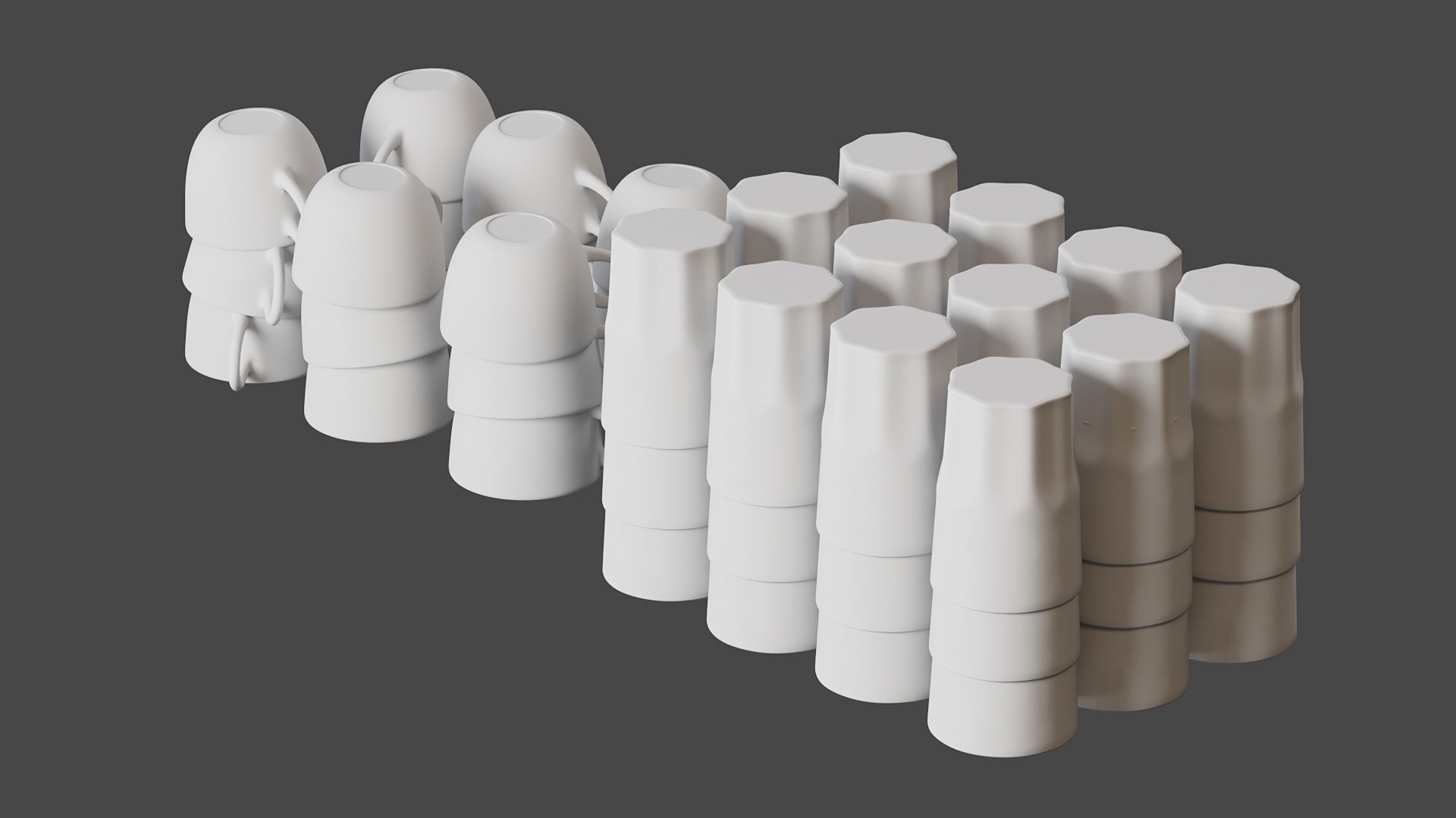 Glasses and cups set Low-poly 3D model_4