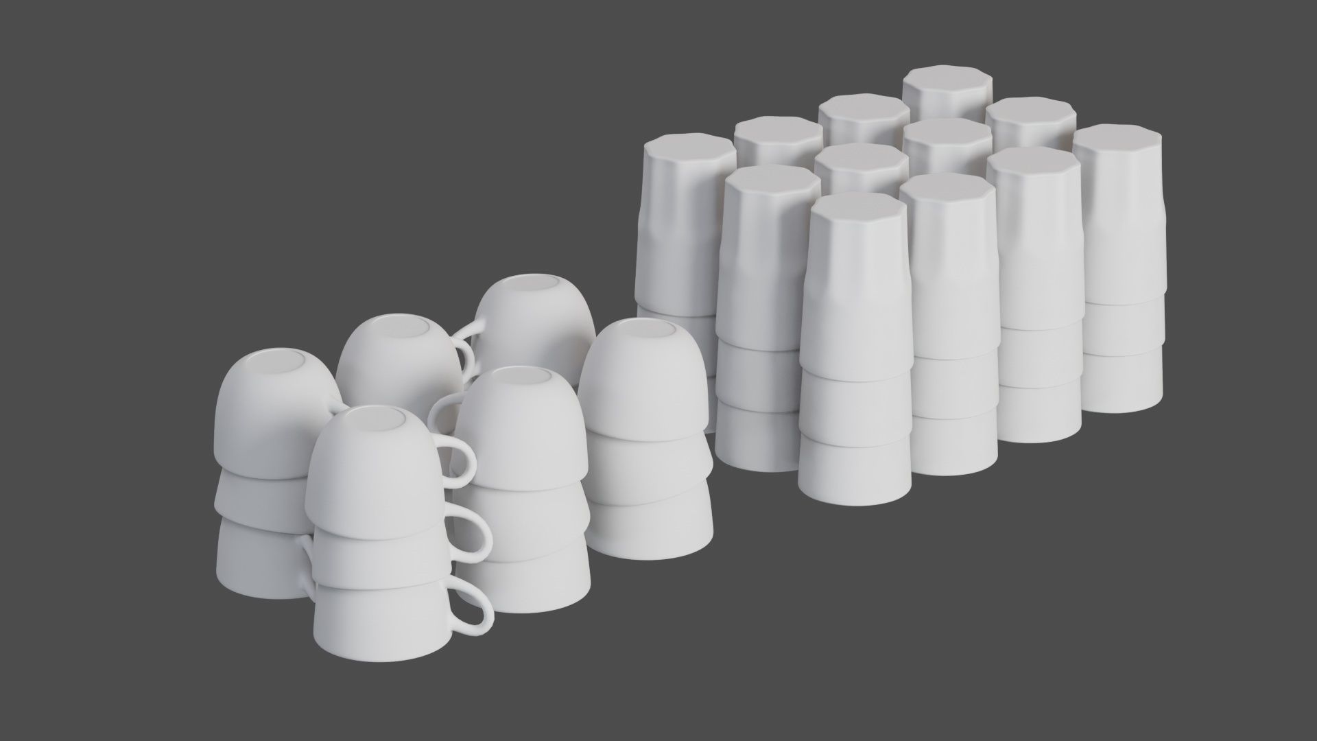 Glasses and cups set Low-poly 3D model_5