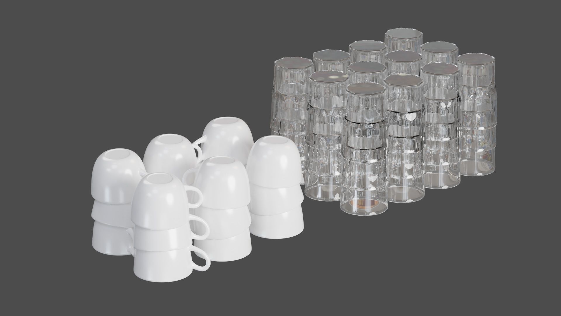 Glasses and cups set Low-poly 3D model_1