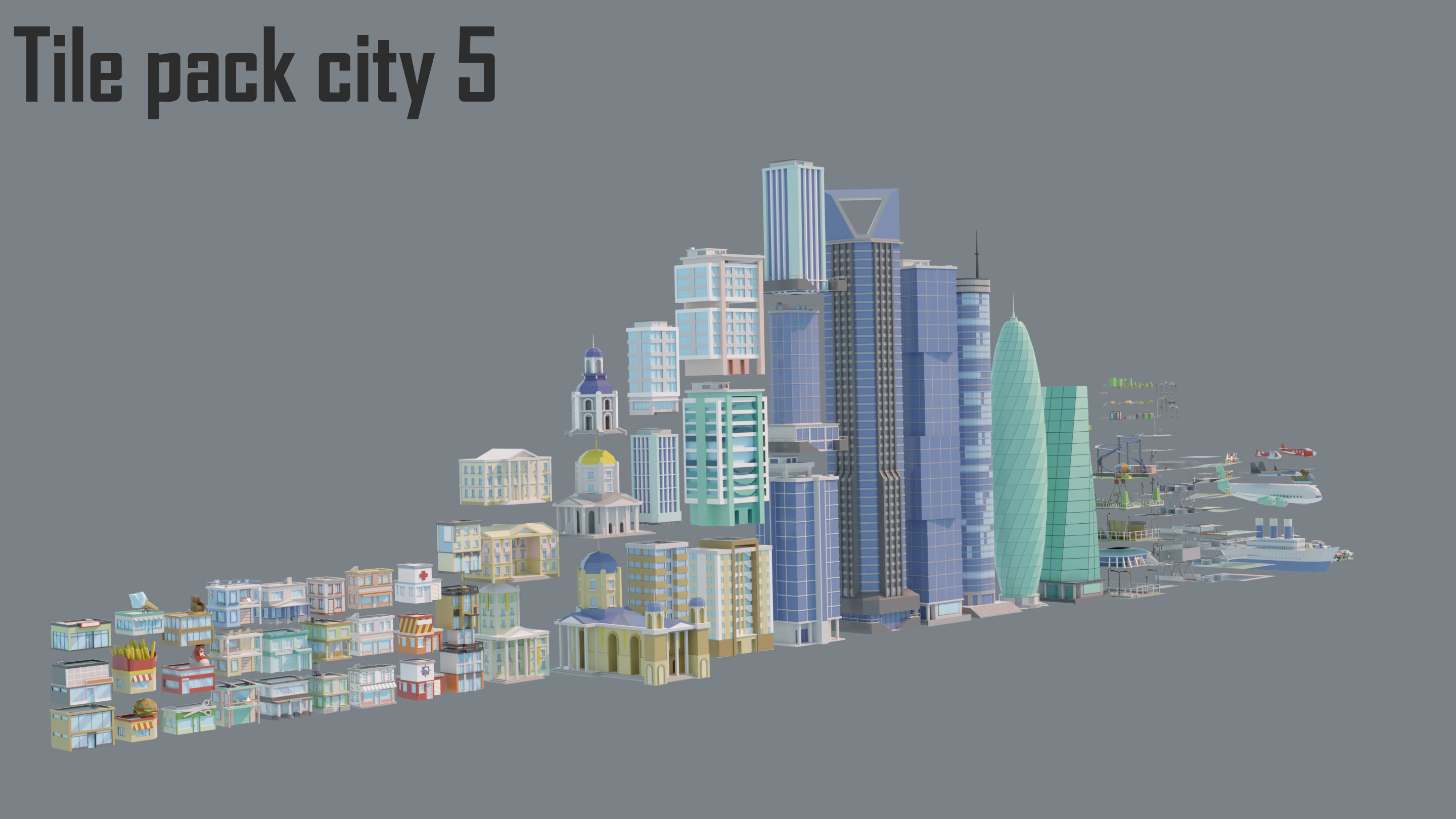City low Poly 5 Tile pack  Low-poly 3D model_11