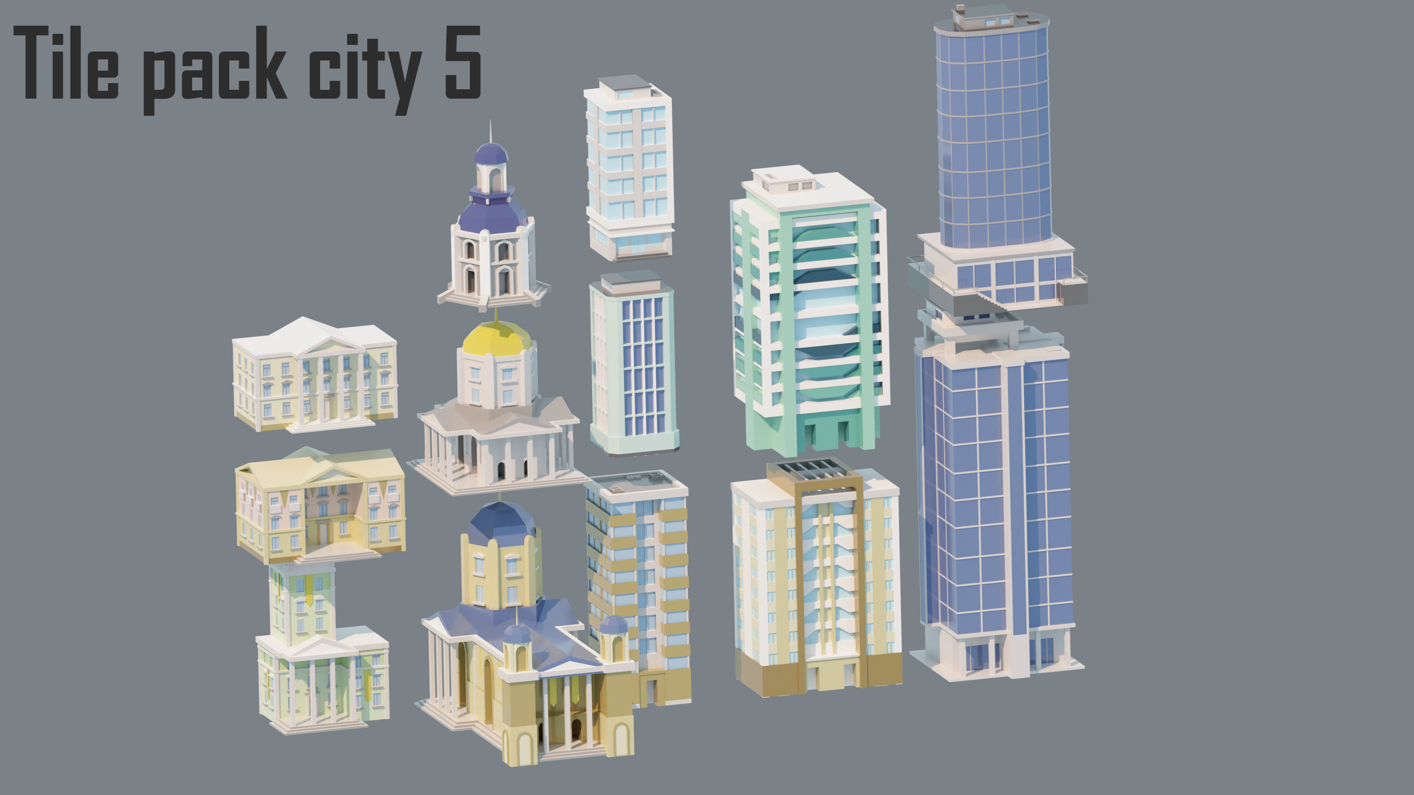 City low Poly 5 Tile pack  Low-poly 3D model_16