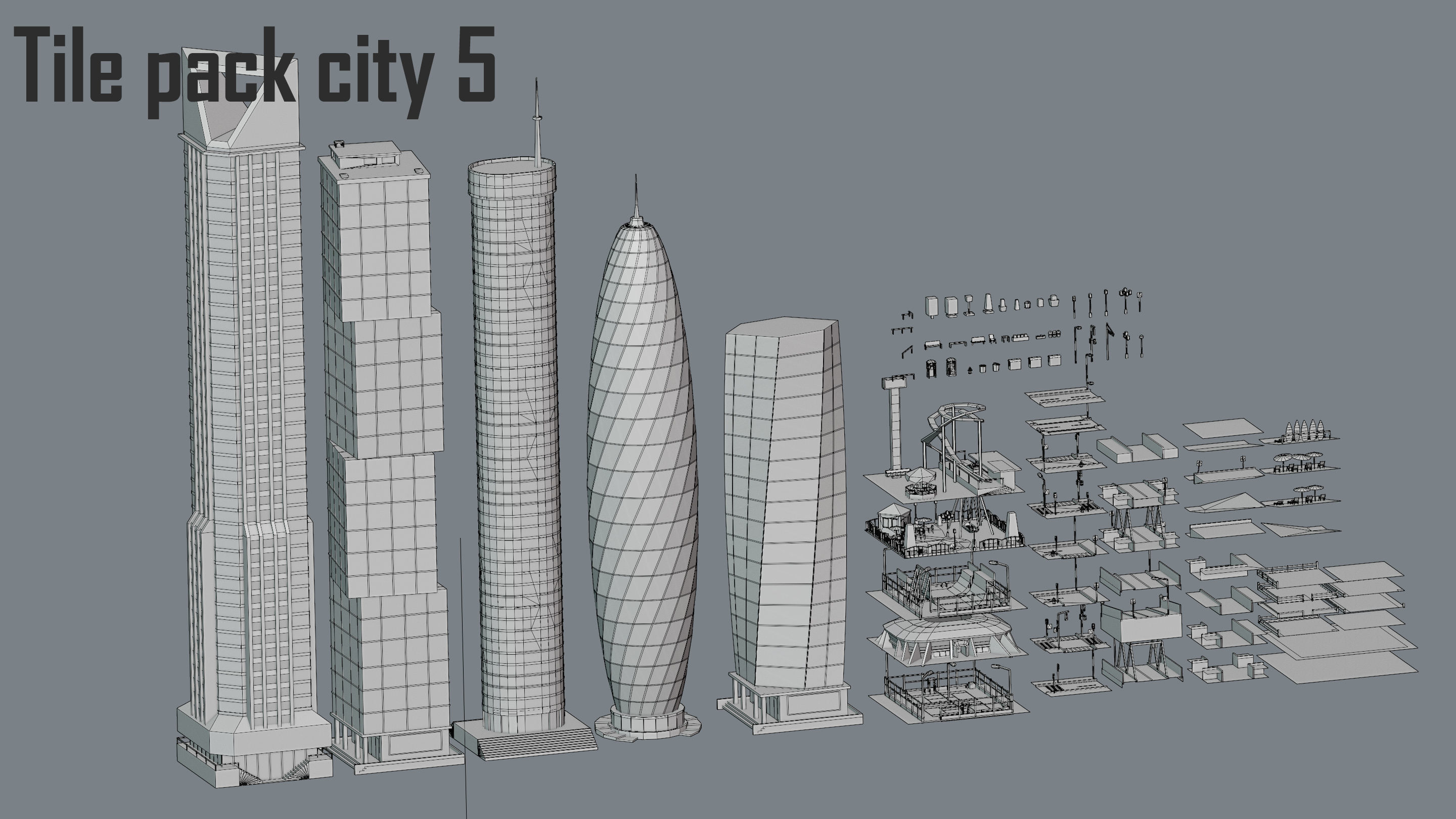 City low Poly 5 Tile pack  Low-poly 3D model_19