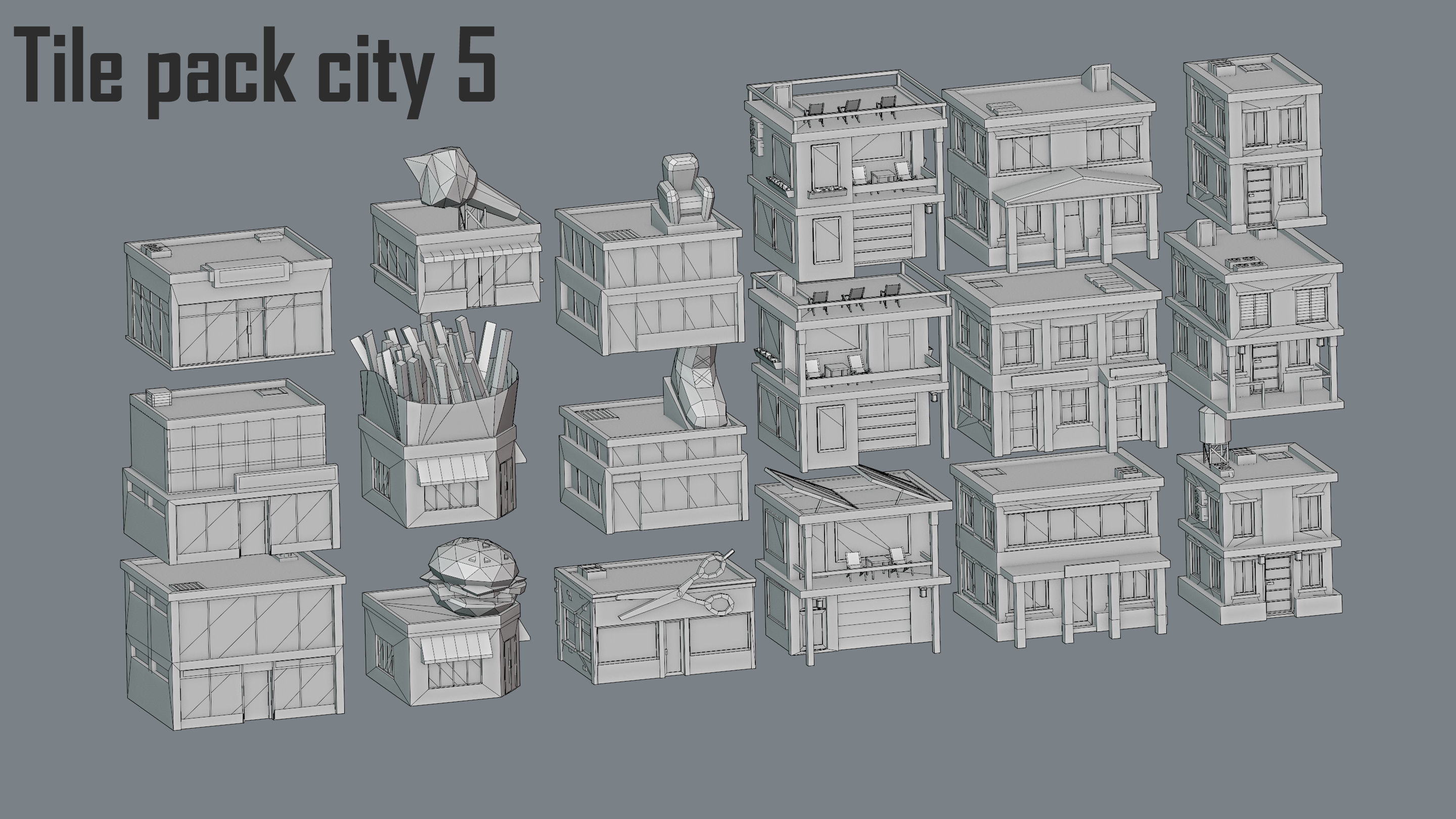 City low Poly 5 Tile pack  Low-poly 3D model_13