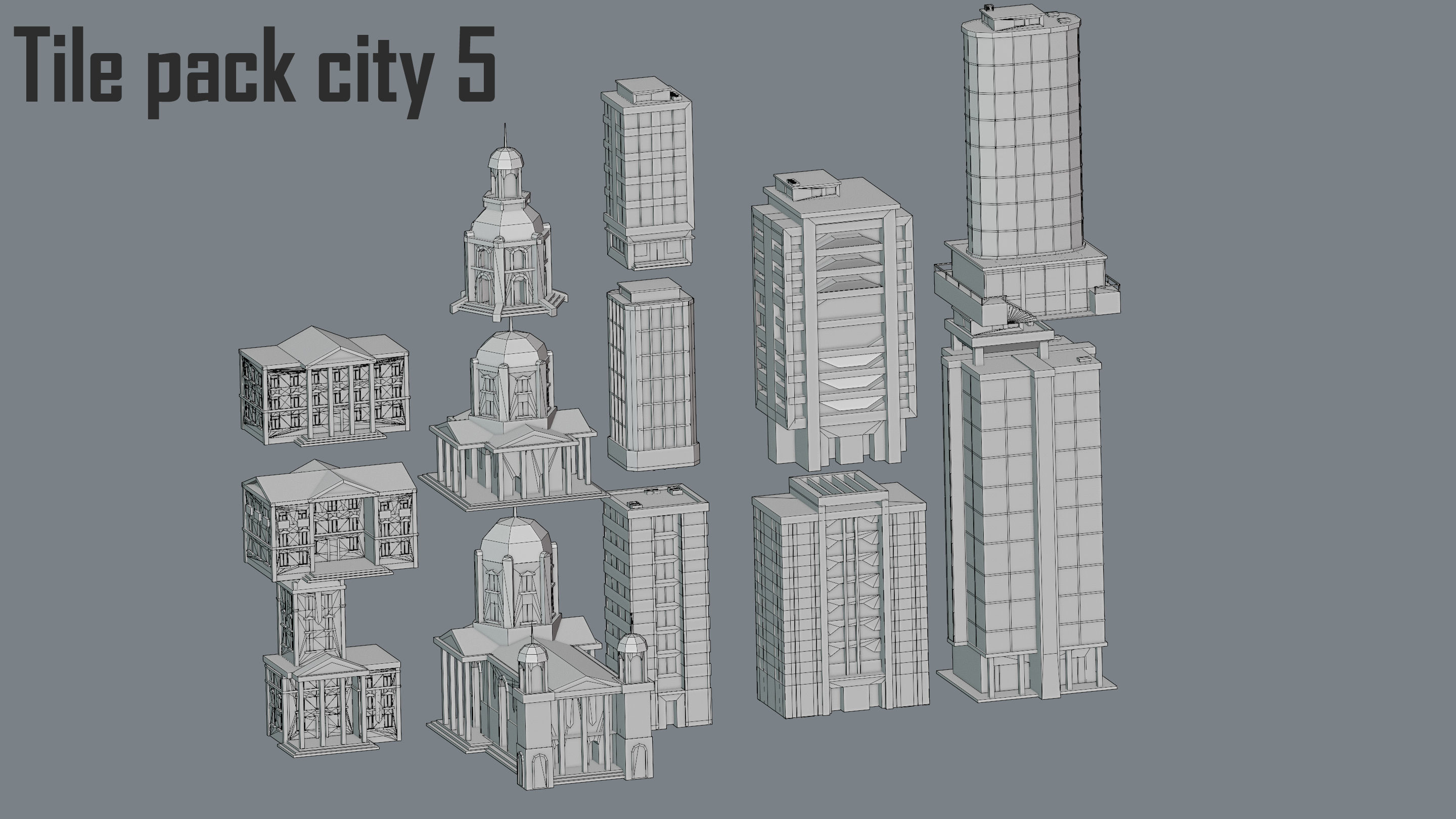 City low Poly 5 Tile pack  Low-poly 3D model_17