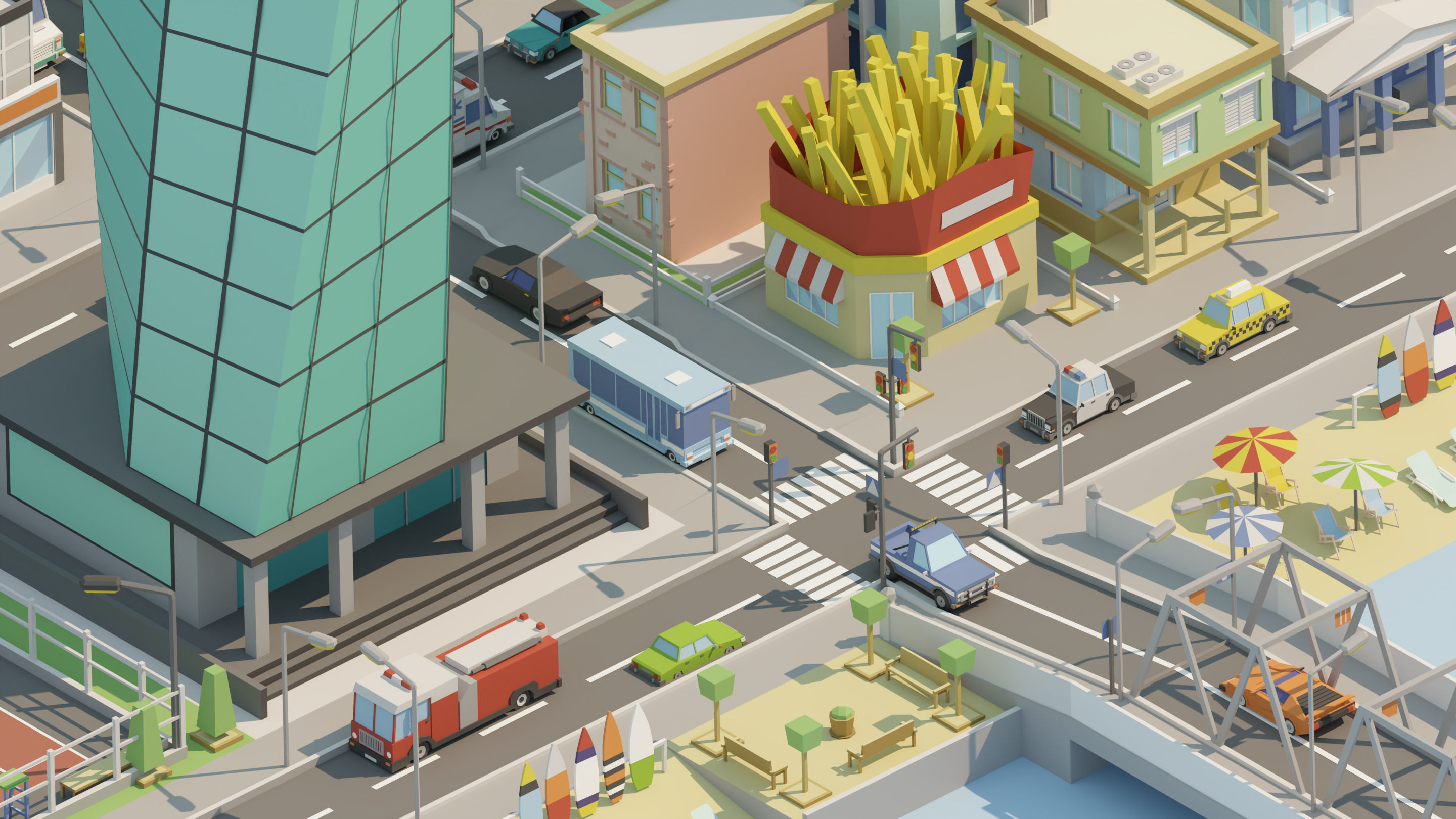 City low Poly 5 Tile pack  Low-poly 3D model_4