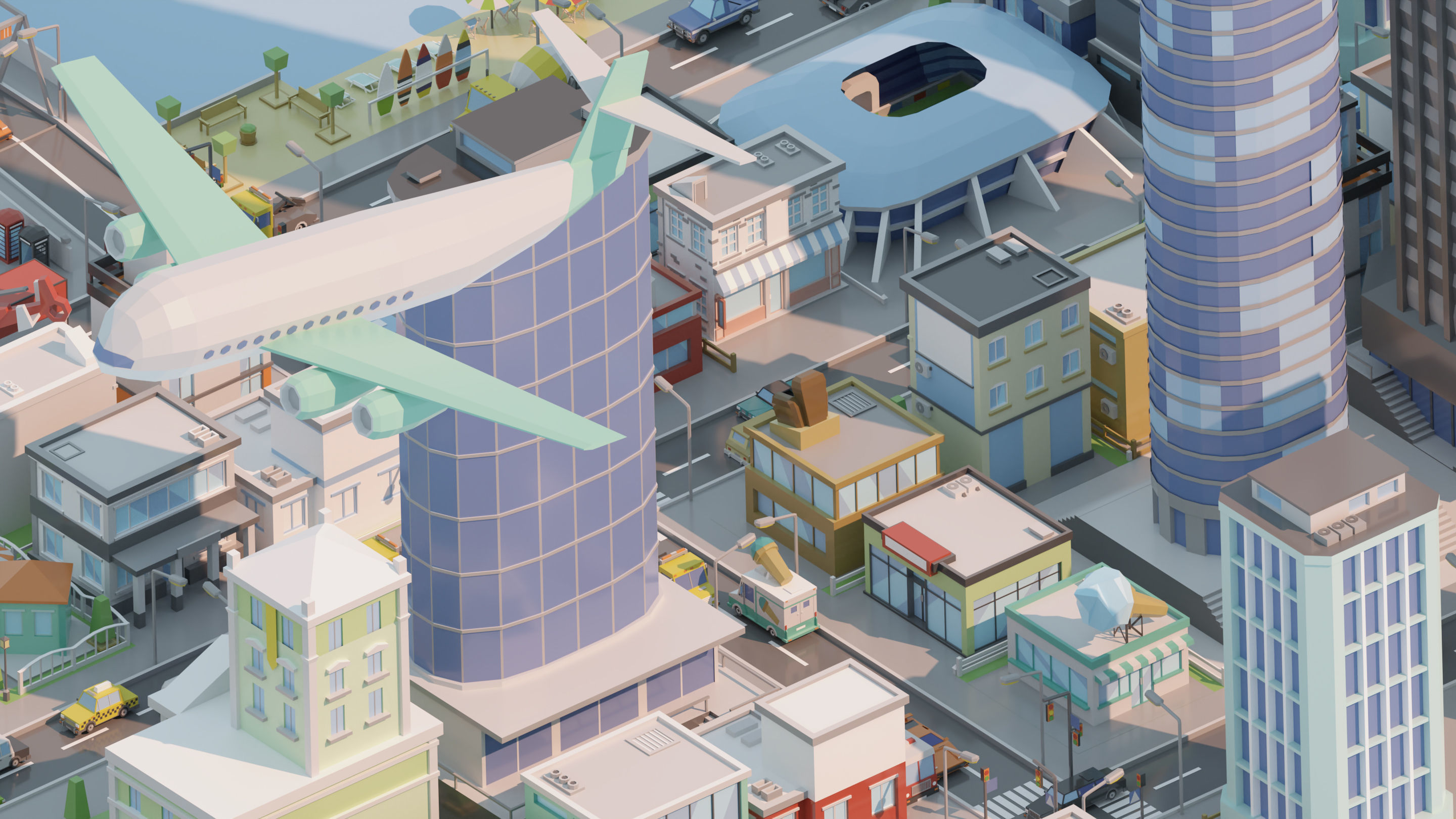 City low Poly 5 Tile pack  Low-poly 3D model_7