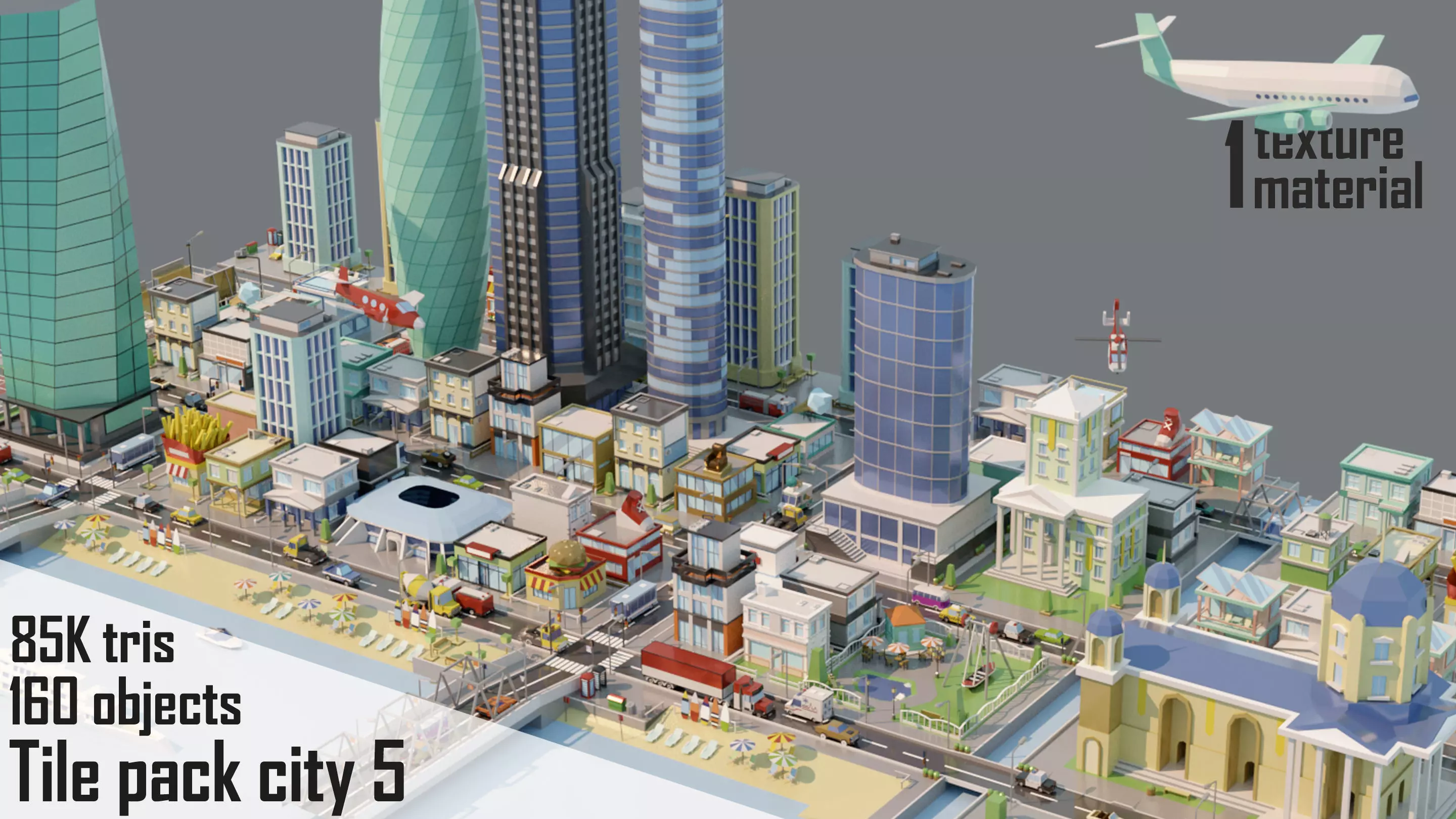 City low Poly 5 Tile pack  Low-poly 3D model_0