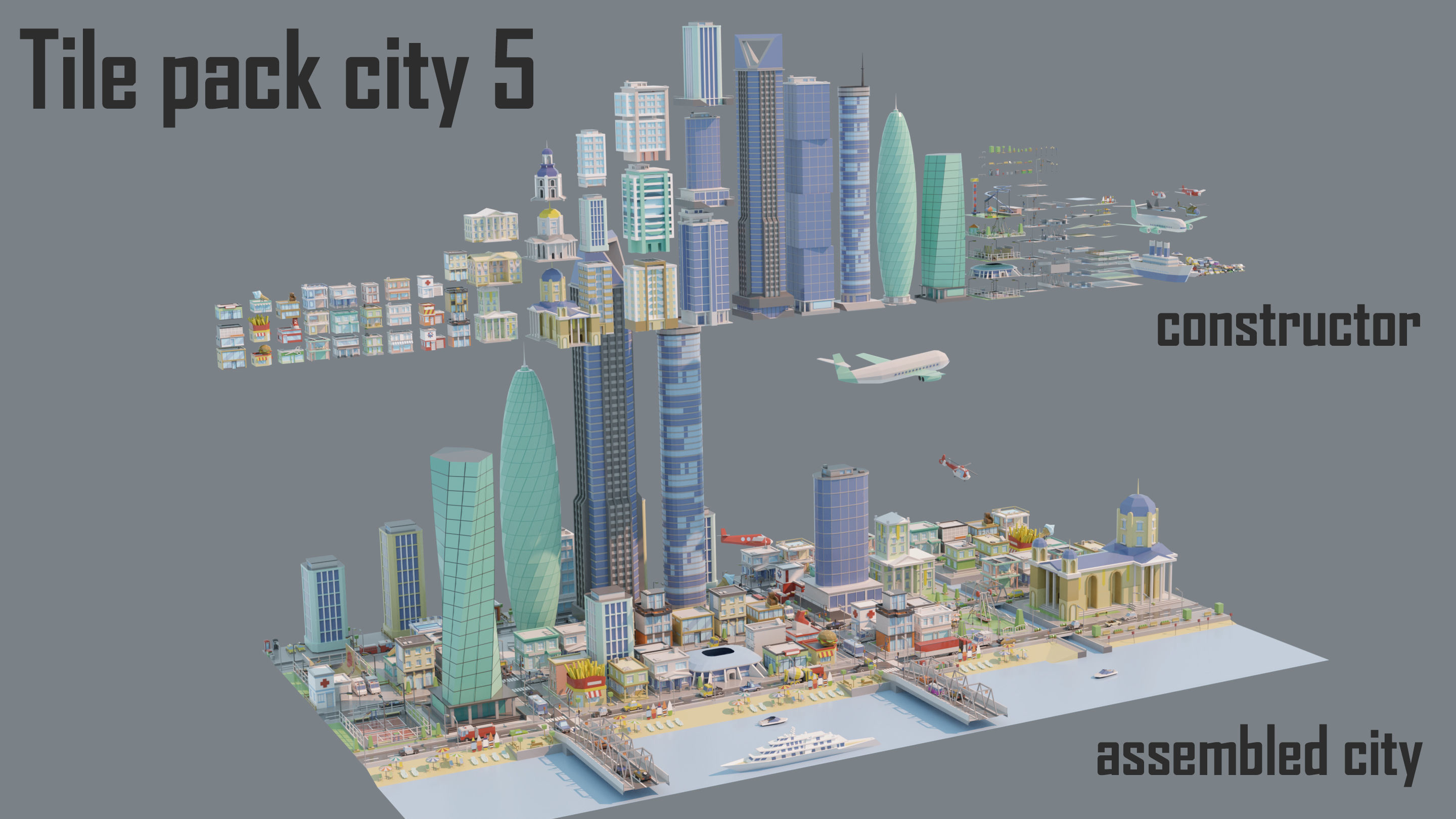 City low Poly 5 Tile pack  Low-poly 3D model_8