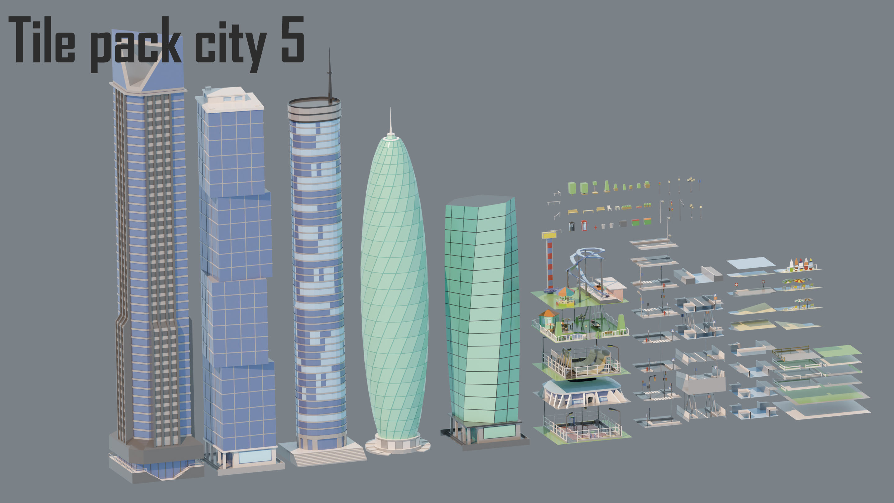 City low Poly 5 Tile pack  Low-poly 3D model_18