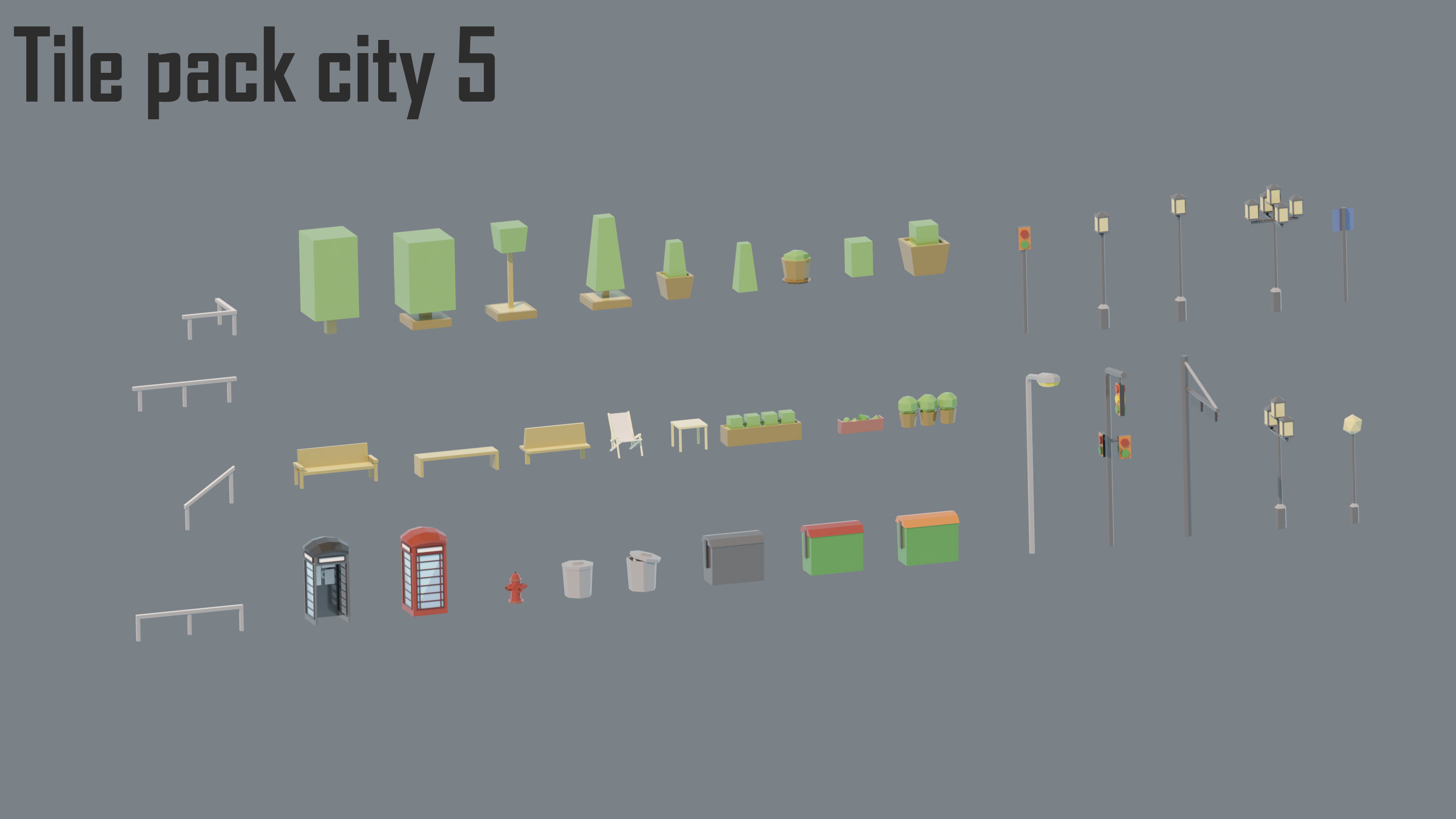 City low Poly 5 Tile pack  Low-poly 3D model_21