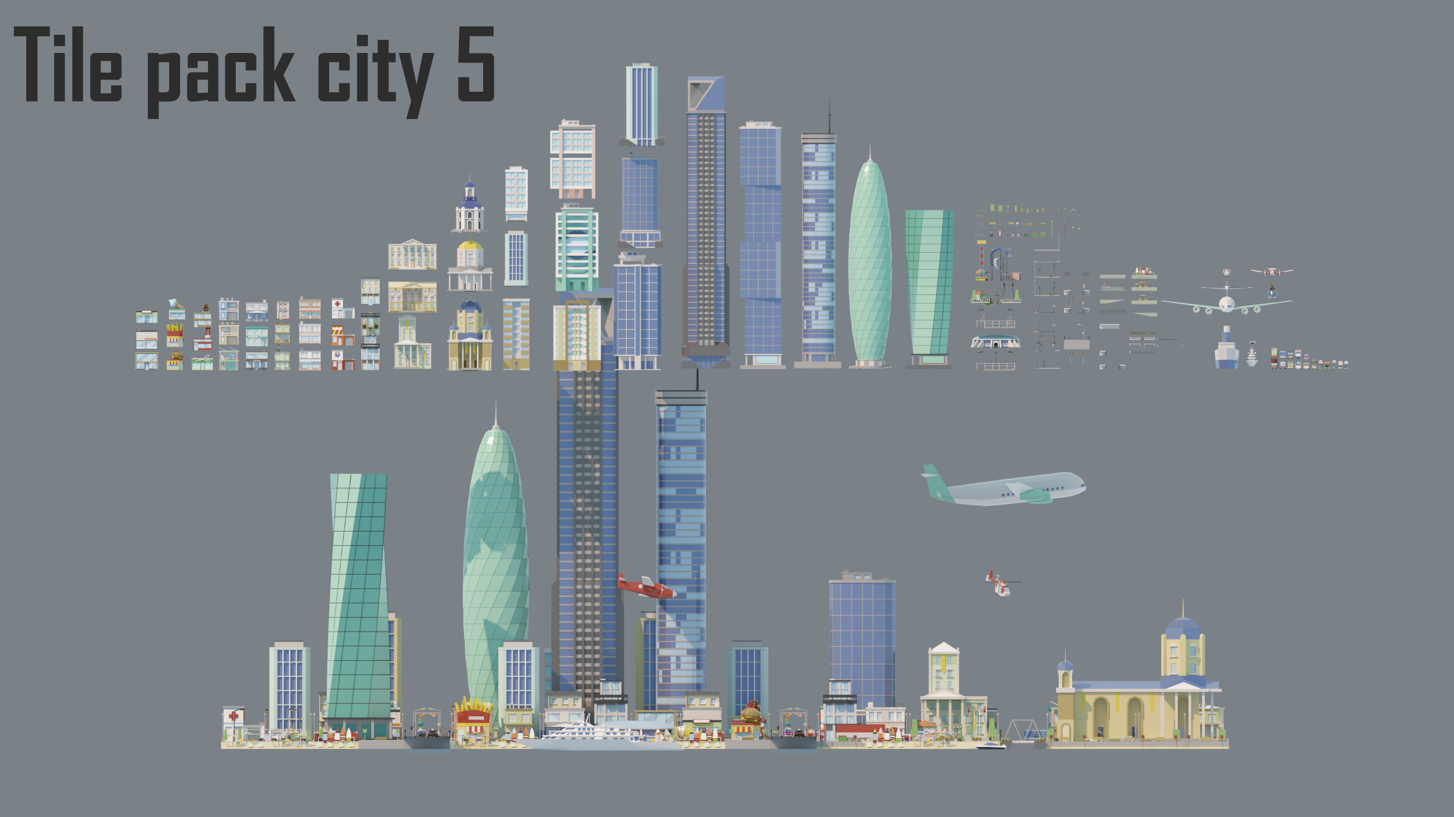 City low Poly 5 Tile pack  Low-poly 3D model_9