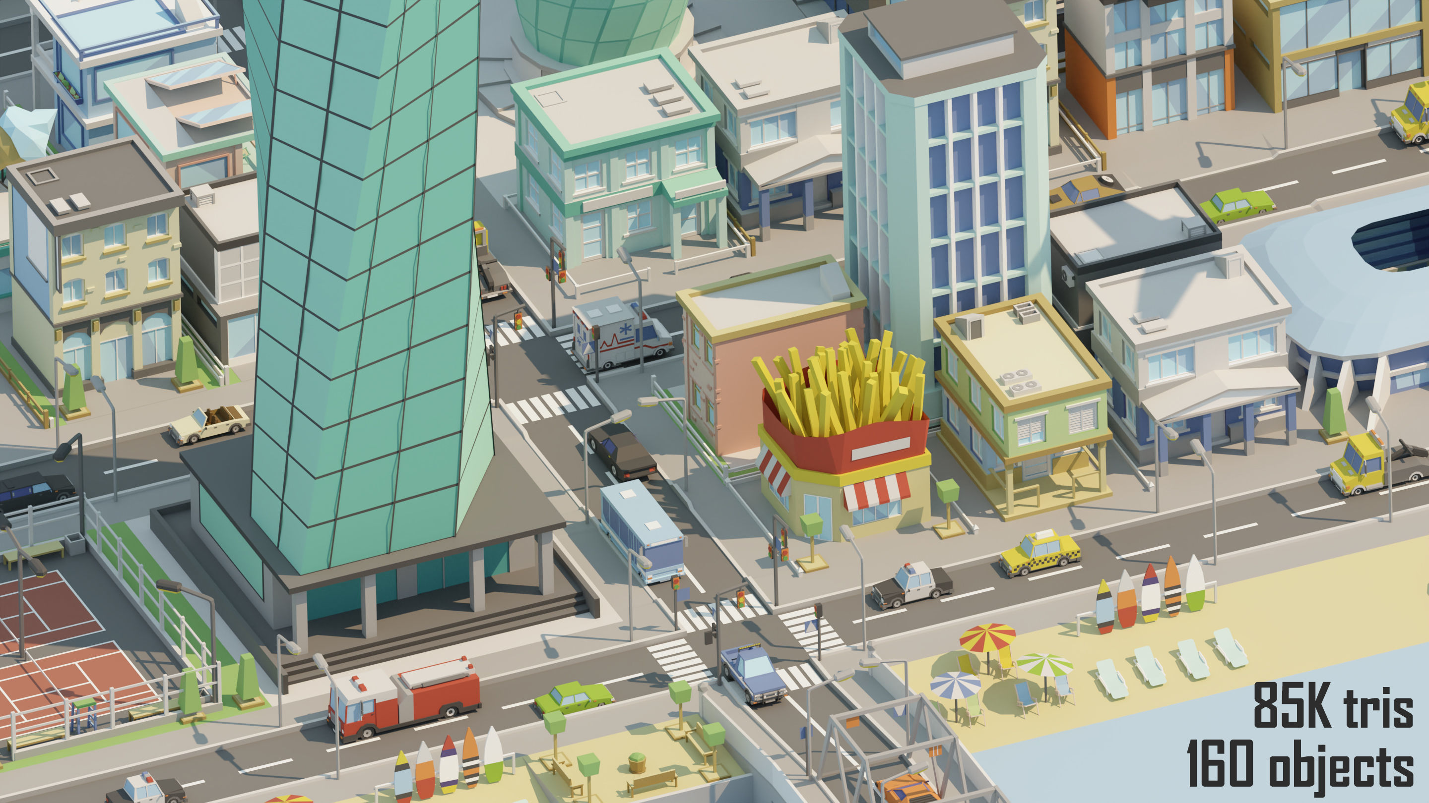 City low Poly 5 Tile pack  Low-poly 3D model_3