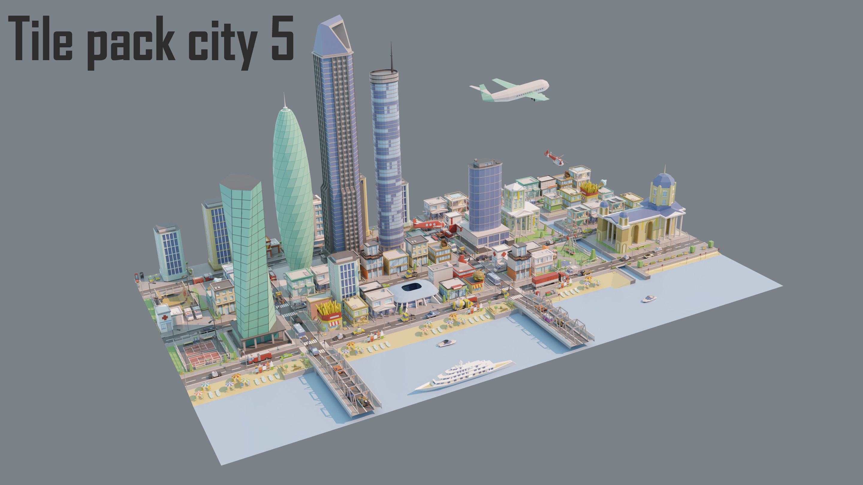 City low Poly 5 Tile pack  Low-poly 3D model_10