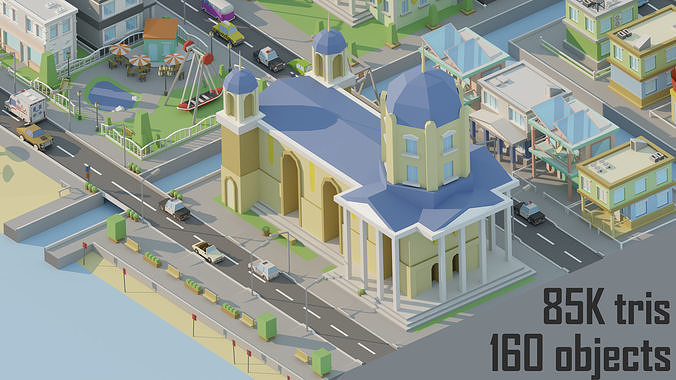 City low Poly 5 Tile pack  Low-poly 3D model 7